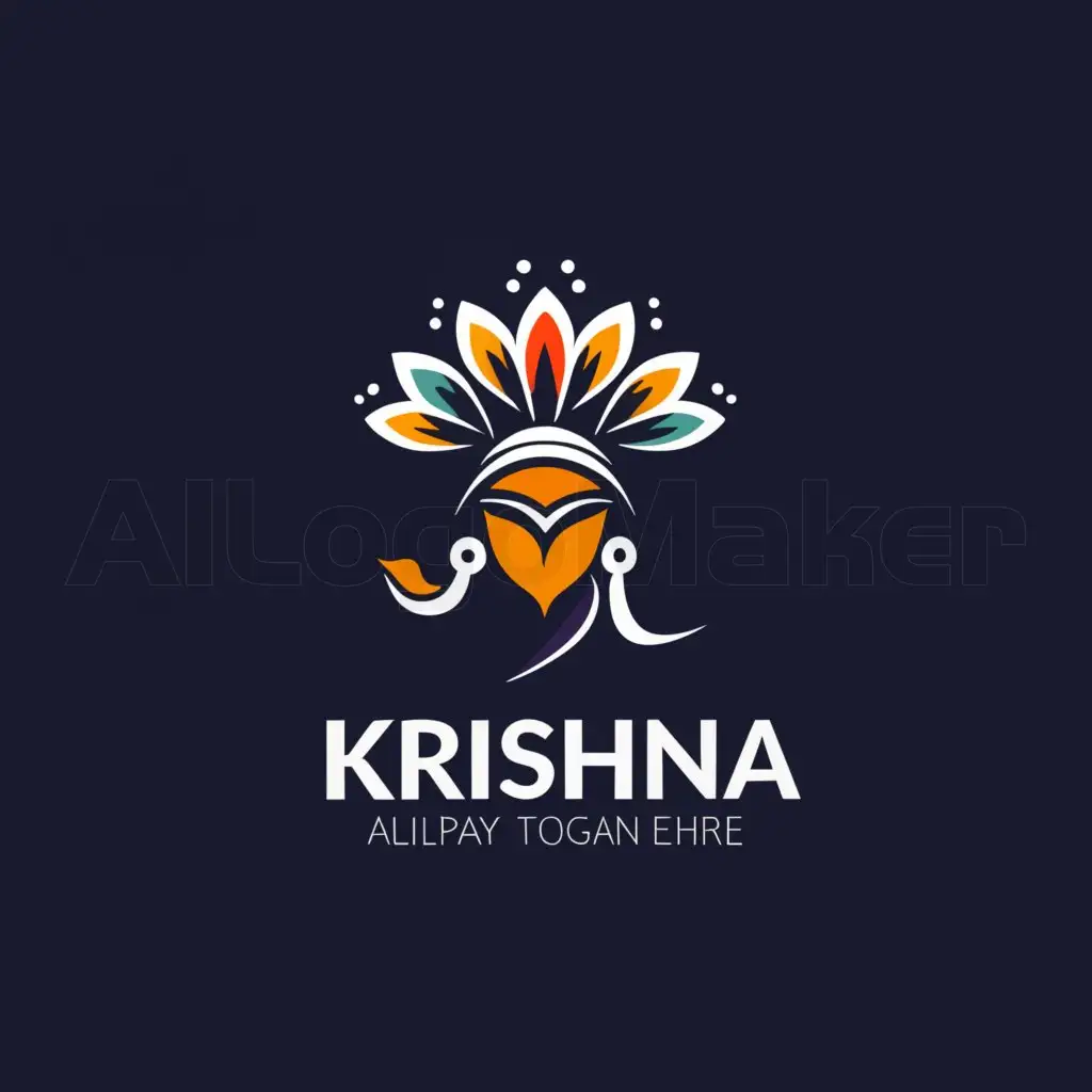 LOGO-Design-for-Elegant-Krishna-with-Peacock-Feather-Emblem