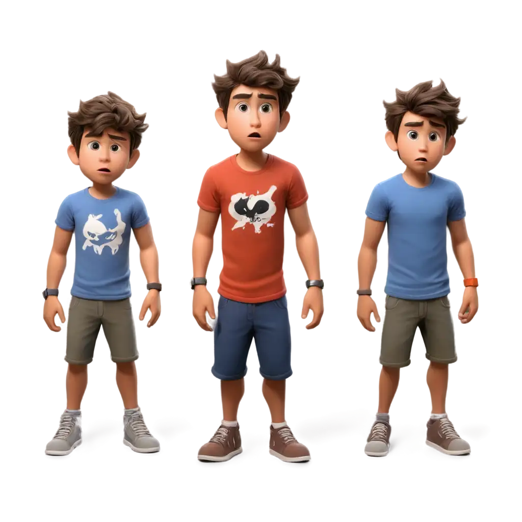 Younger boys in angry mood 3d, diseny pixar style, cartoon