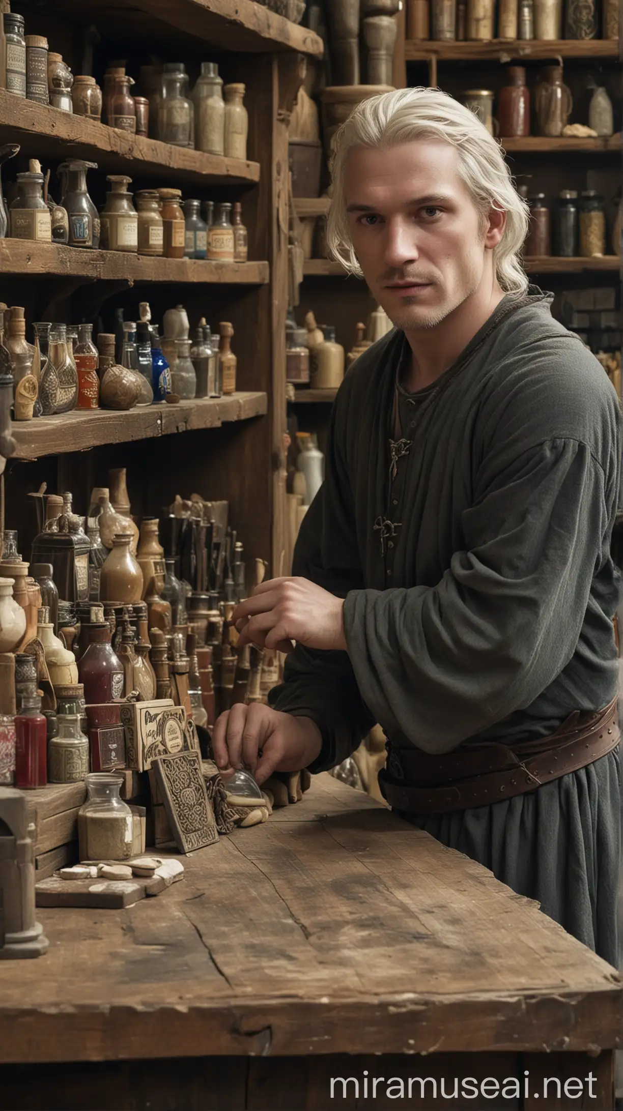 Medieval Shopkeeper with Glowing Skin