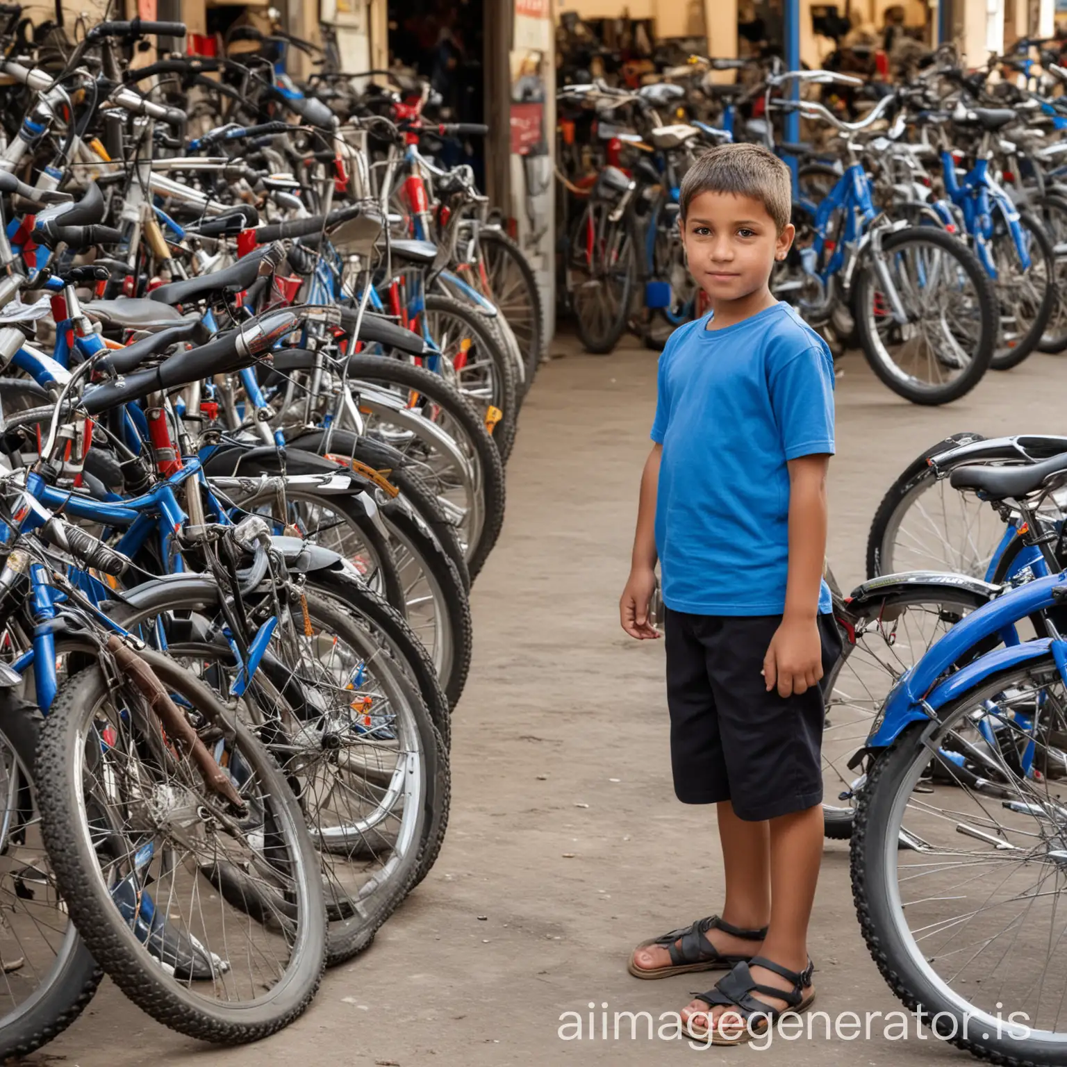 Boy-in-Blue-Shirt-Examining-Bicycles-at-Town-Bike-Shop