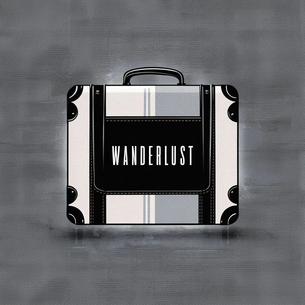 A minimalist design of a suitcase with the text "Wanderlust."