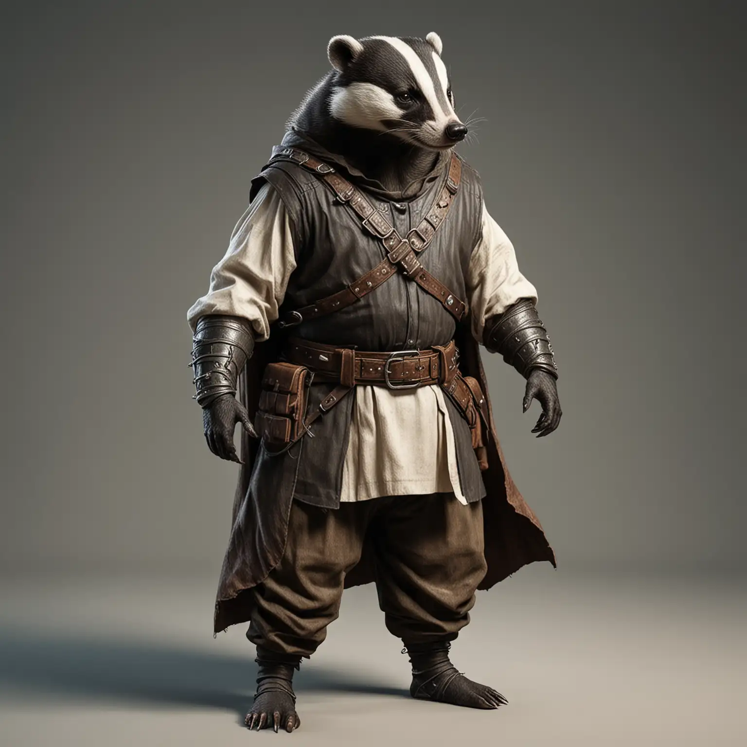 Realistic BadgerWarrior in Medieval Tunic and Wide Pants Standing Tall
