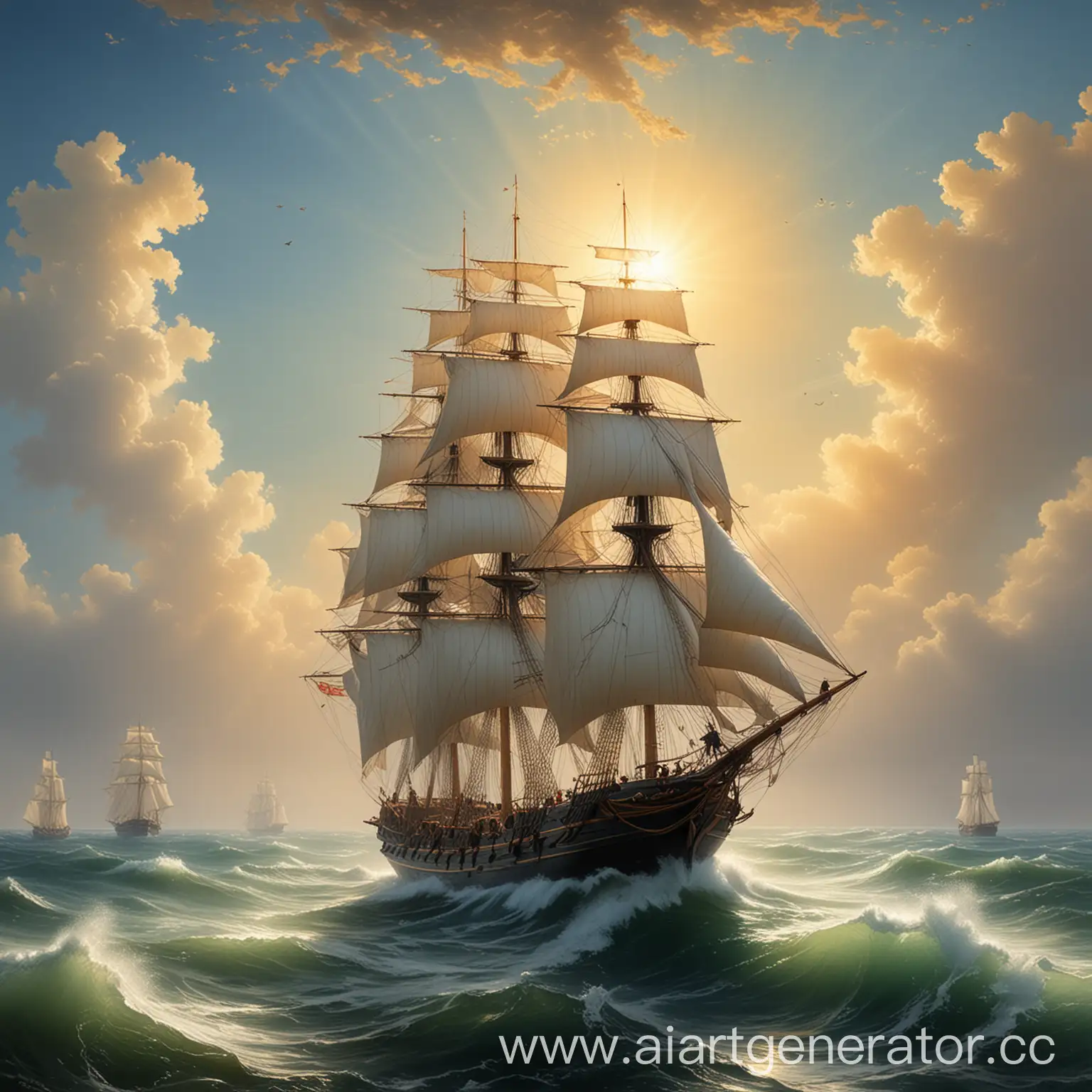 Majestic-ThreeMasted-Sailing-Ship-Gliding-on-Azure-Waves