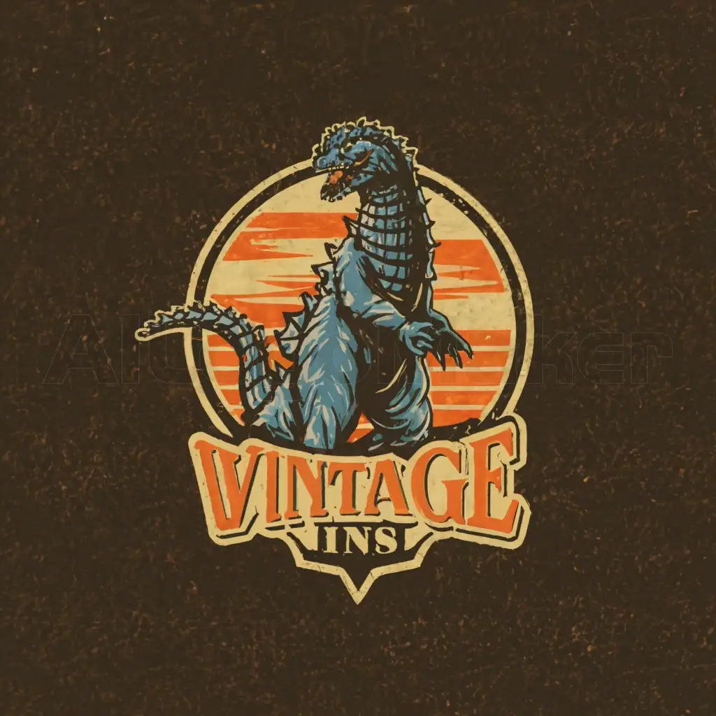 a logo design,with the text "Vintage Ins", main symbol:vintage godzilla doll,Moderate,be used in Internet industry,clear background