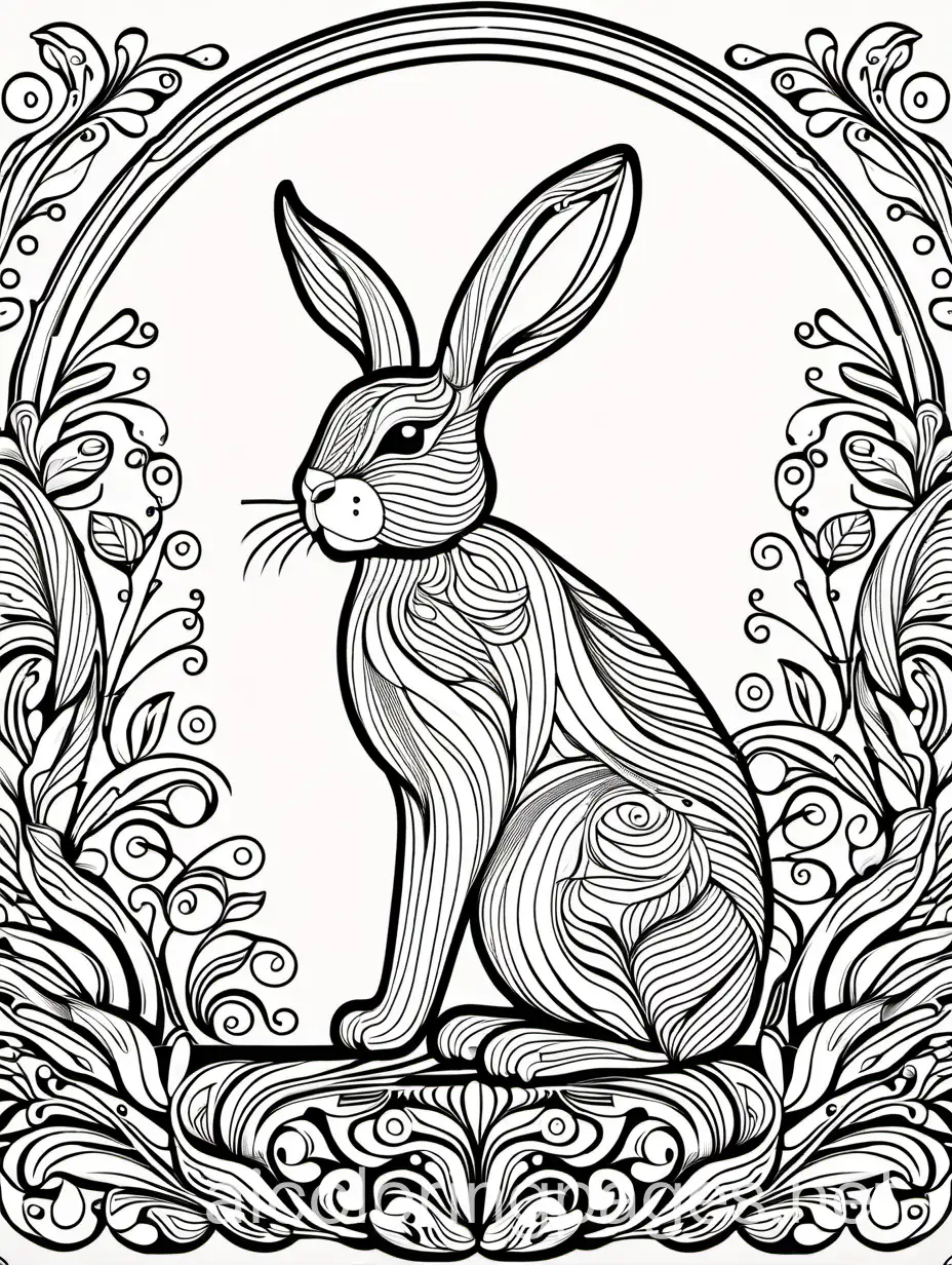 BUNNY, isolated, regal, majestic, dramatic, elaborate, white background, fine art, line art, masterpiece, black and white, black and white, white background, Simplicity, Ample White Space. The outlines of all the subjects are easy to distinguish, Coloring Page, black and white, line art, white background, Simplicity, Ample White Space. The background of the coloring page is plain white to make it easy for young children to color within the lines. The outlines of all the subjects are easy to distinguish, making it simple for kids to color without too much difficulty