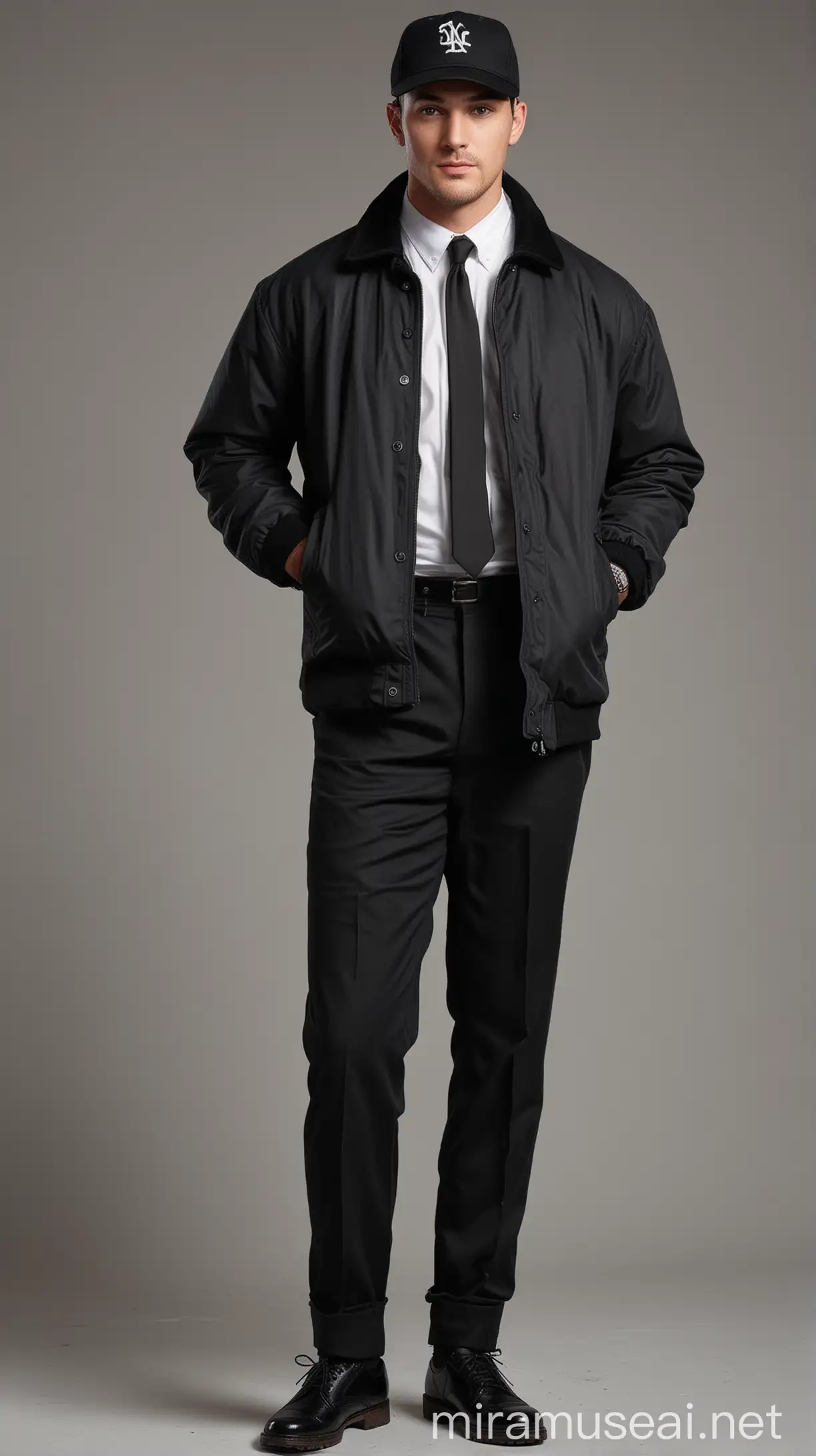 Official Man in Black Winter Attire on White Background