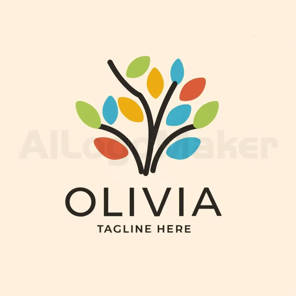 a logo design,with the text "Olivia", main symbol:The color of olive fruits on the olive tree is colorful.,Minimalistic,be used in Early childhood education industry,clear background