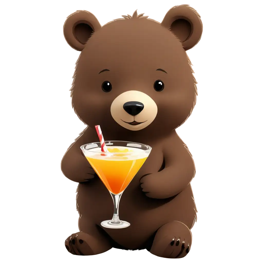 cute bear drinking a cocktail cartoon