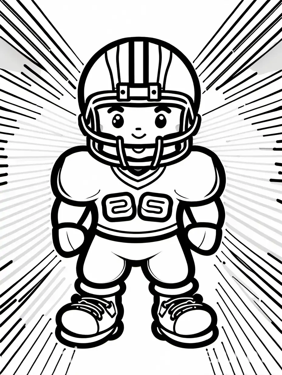 American football player, coloring page, black and white, line art, white background, medium, wide white space. The coloring page is in black to make it easier for children to color within the lines. Fonts belonging to all themes are easy to distinguish, making it easy for children to have great wide fun, coloring page, black and white, calligraphy, white background, medium, white space. The coloring page is in black to make it easier for children to color within the lines. The fonts belonging to all the topics are easy to distinguish, making accessibility for children hassle-free, Coloring Page, black and white, line art, white background, Simplicity, Ample White Space. The background of the coloring page is plain white to make it easy for young children to color within the lines. The outlines of all the subjects are easy to distinguish, making it simple for kids to color without too much difficulty
