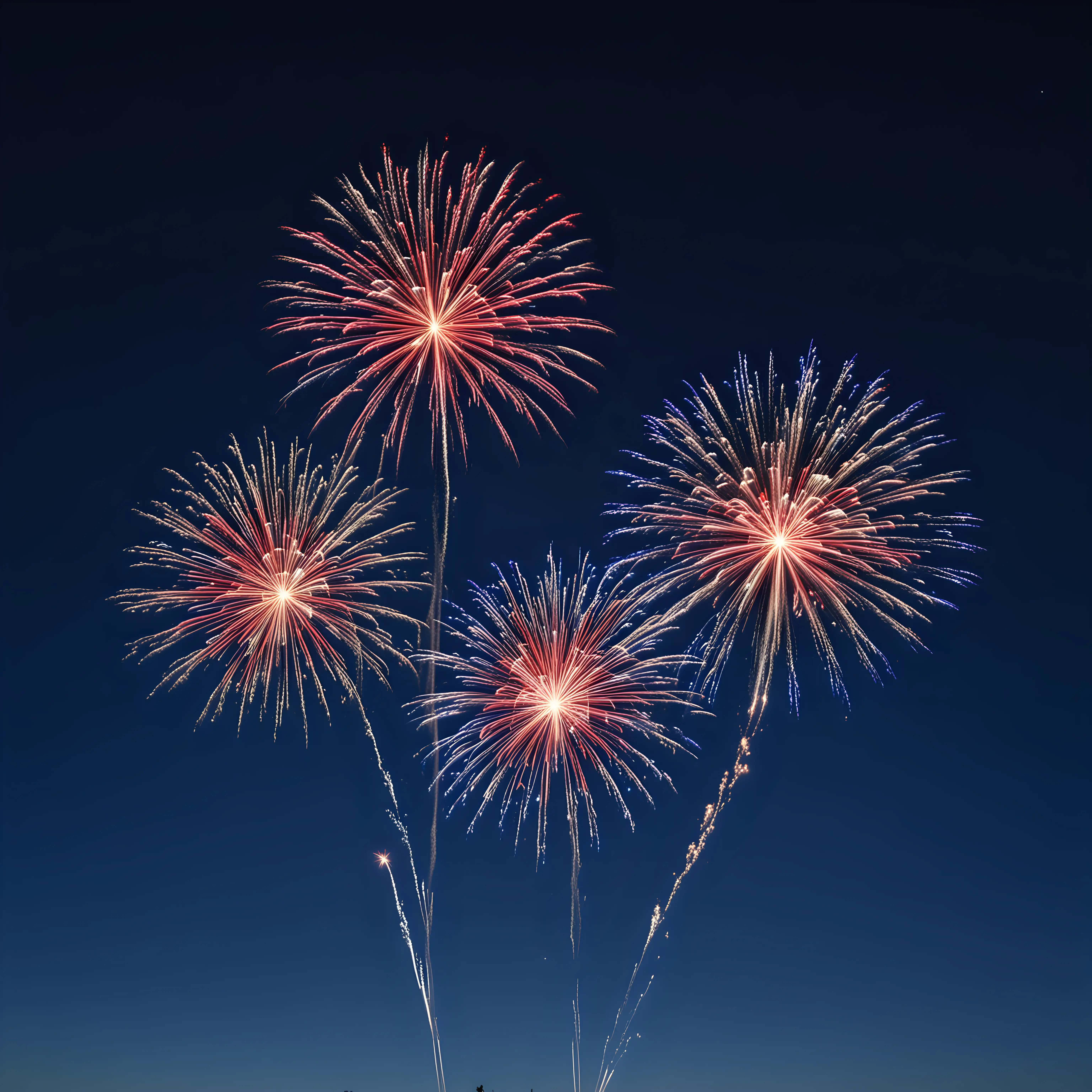 Vivid Glowing Red White and Blue Fireworks in Dark Blue Sky