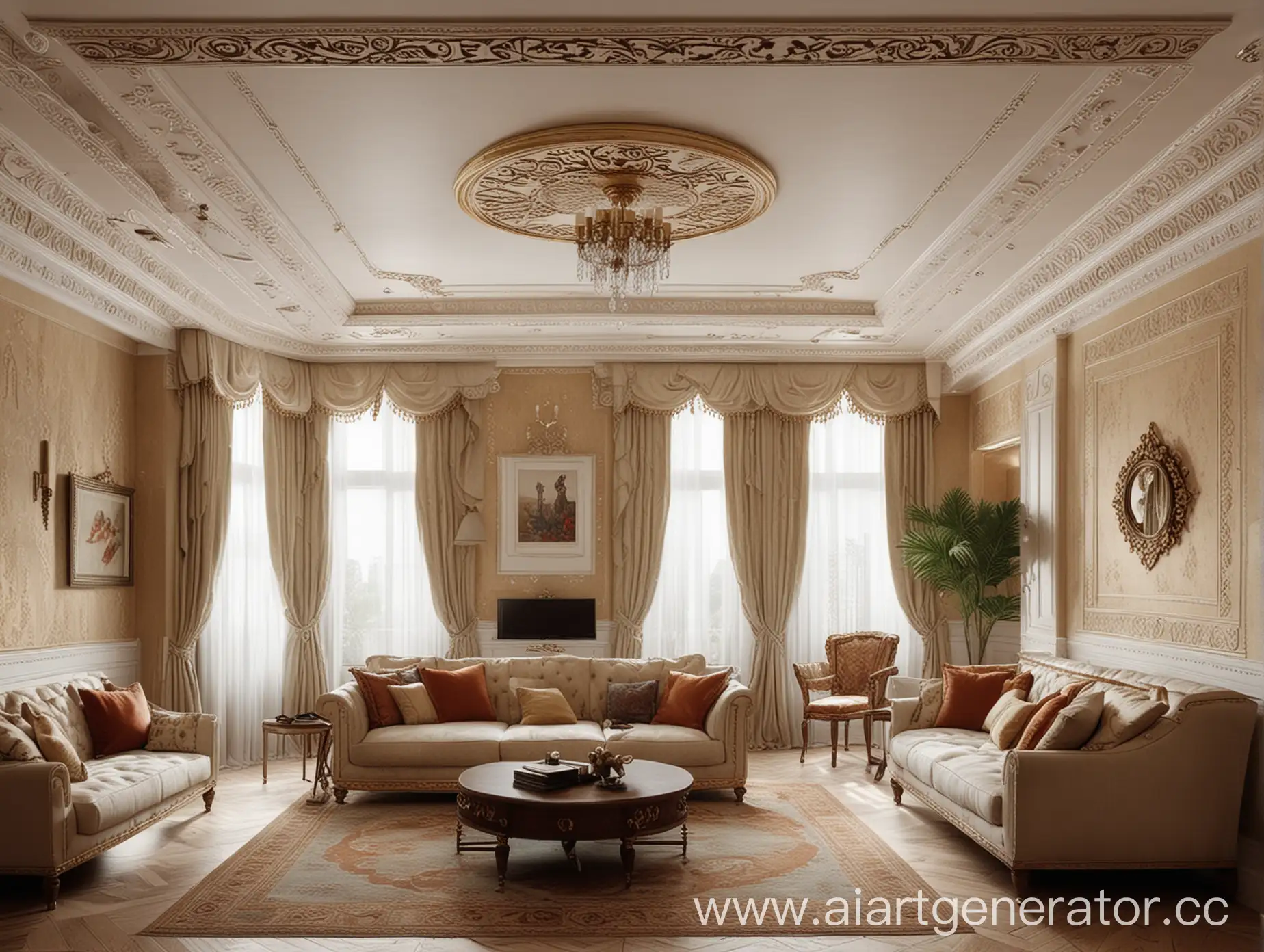 Empire-Style-Interior-Design-with-Patterned-Ceilings-and-Enhanced-Environment