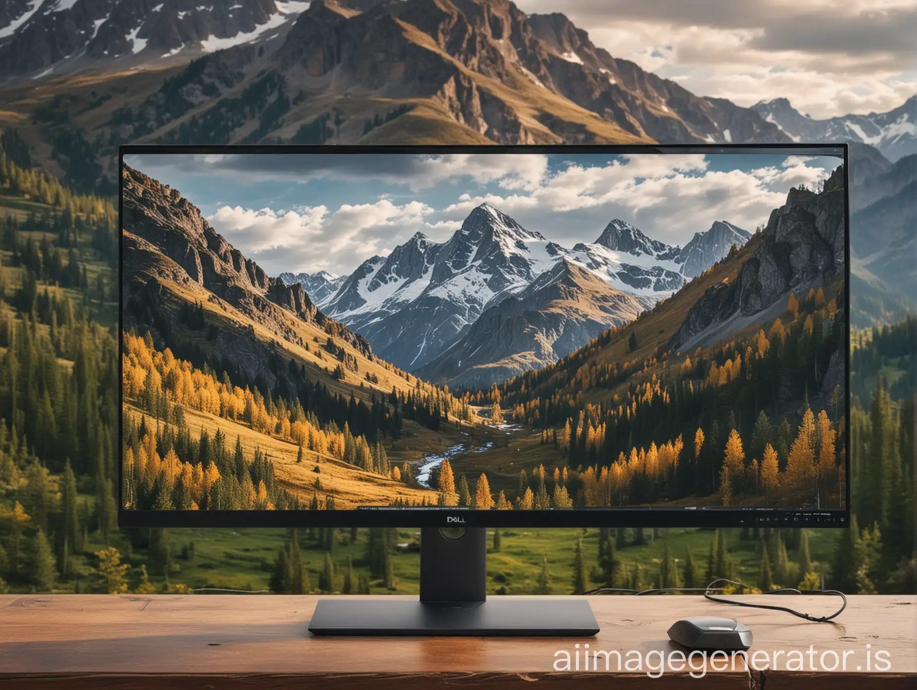 dell monitor with mountaion background