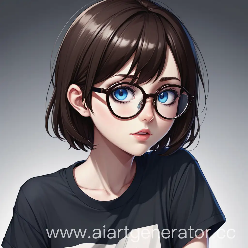 Anime-Girl-with-Short-Dark-Brown-Hair-Round-Glasses-and-Blue-Eyes-in-Black-TShirt