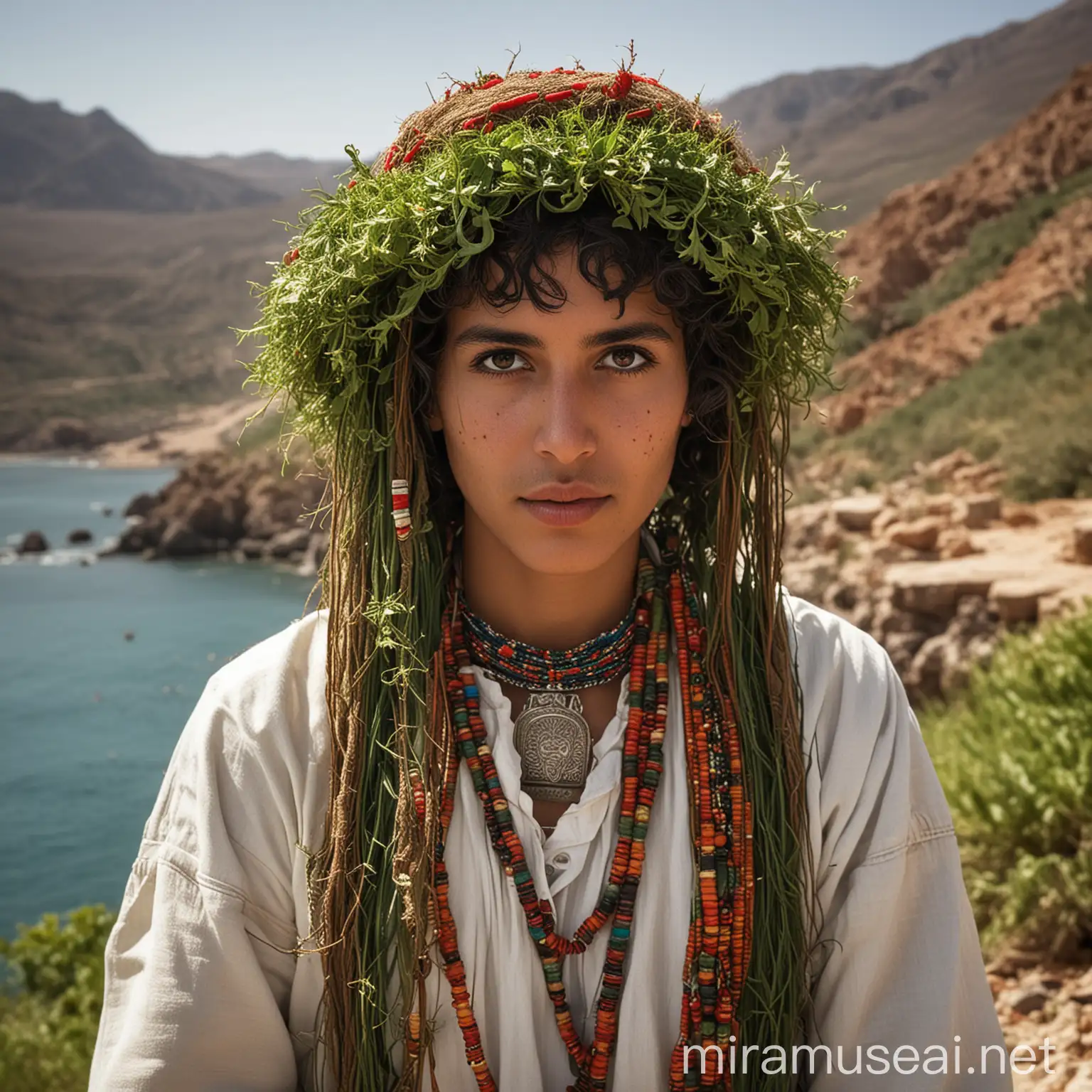 Berber Tribe Amidst Seaside Mountains Traditional Attire and Cultural Identity in Verdant Island Landscape