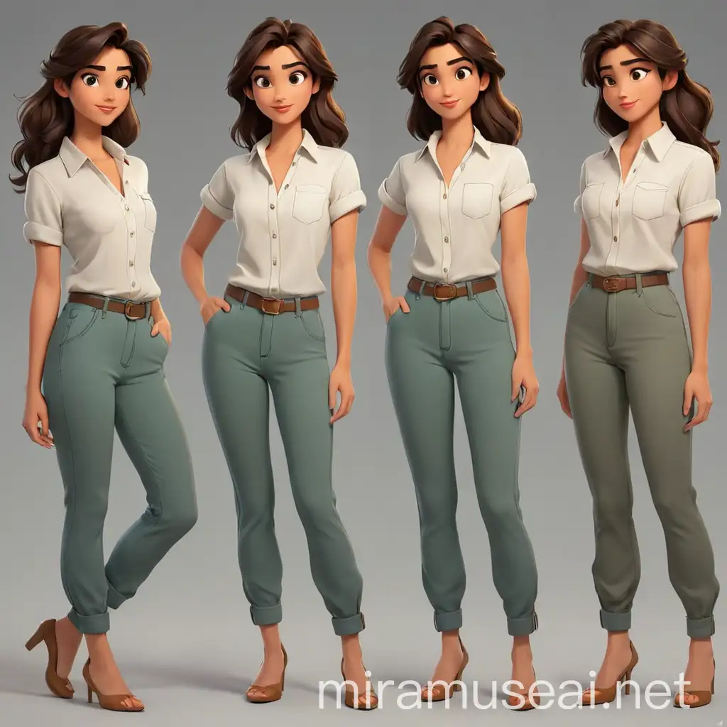 DisneyStyle Cartoon Character Art Beautiful Woman in Multiple Poses with Shirt and Pants