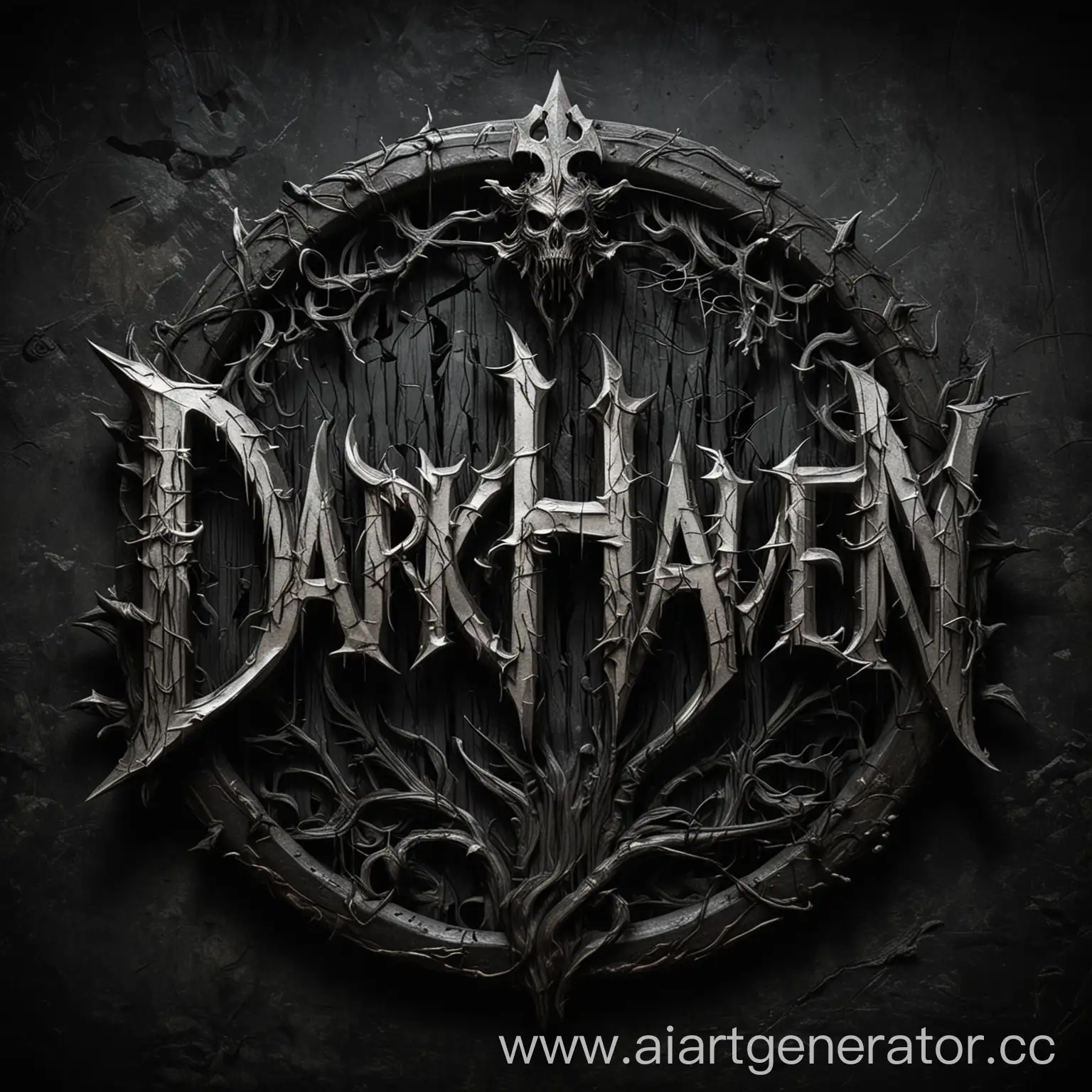 Make a logo in the style of dark fantasy, on the theme of the Middle Ages, it should say DarkHaven