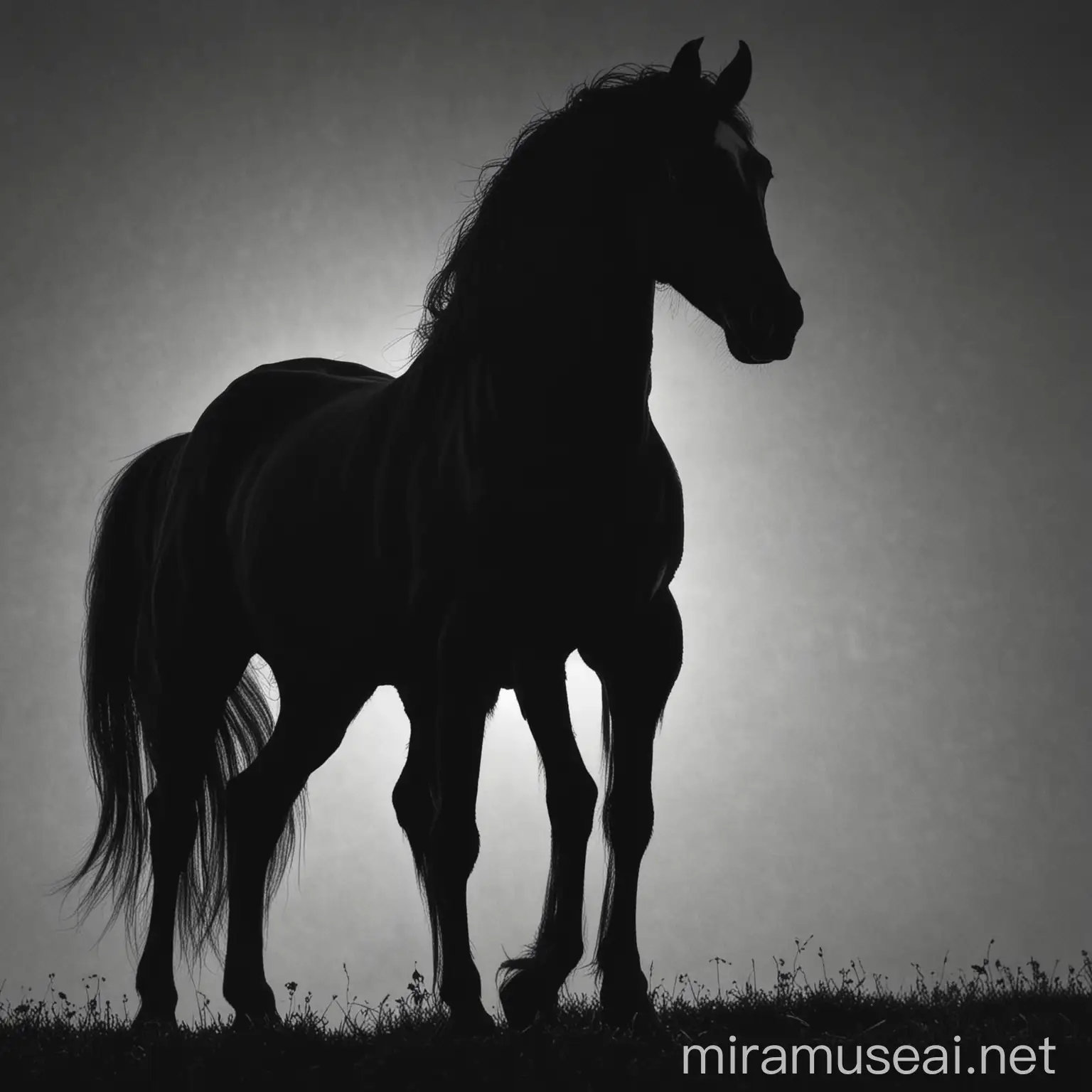 Silhouette of Tovero Horse in Black and White
