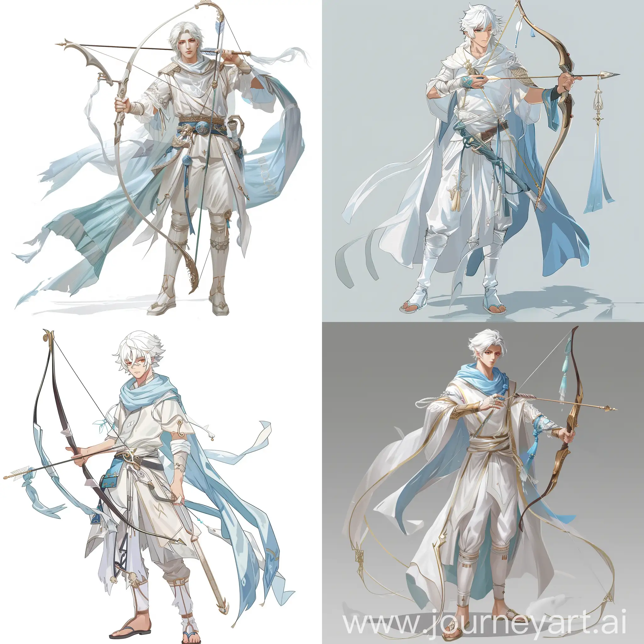 Greek-Aristocratic-Archer-with-White-Hair-in-Soft-Blue-and-White-Clothing