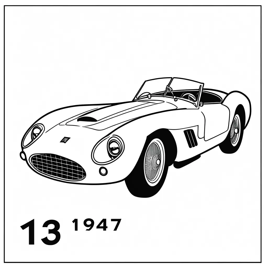 Ferrari 125 S from 1947 coloring page, Coloring Page, black and white, line art, white background, Simplicity, Ample White Space. The background of the coloring page is plain white to make it easy for young children to color within the lines. The outlines of all the subjects are easy to distinguish, making it simple for kids to color without too much difficulty