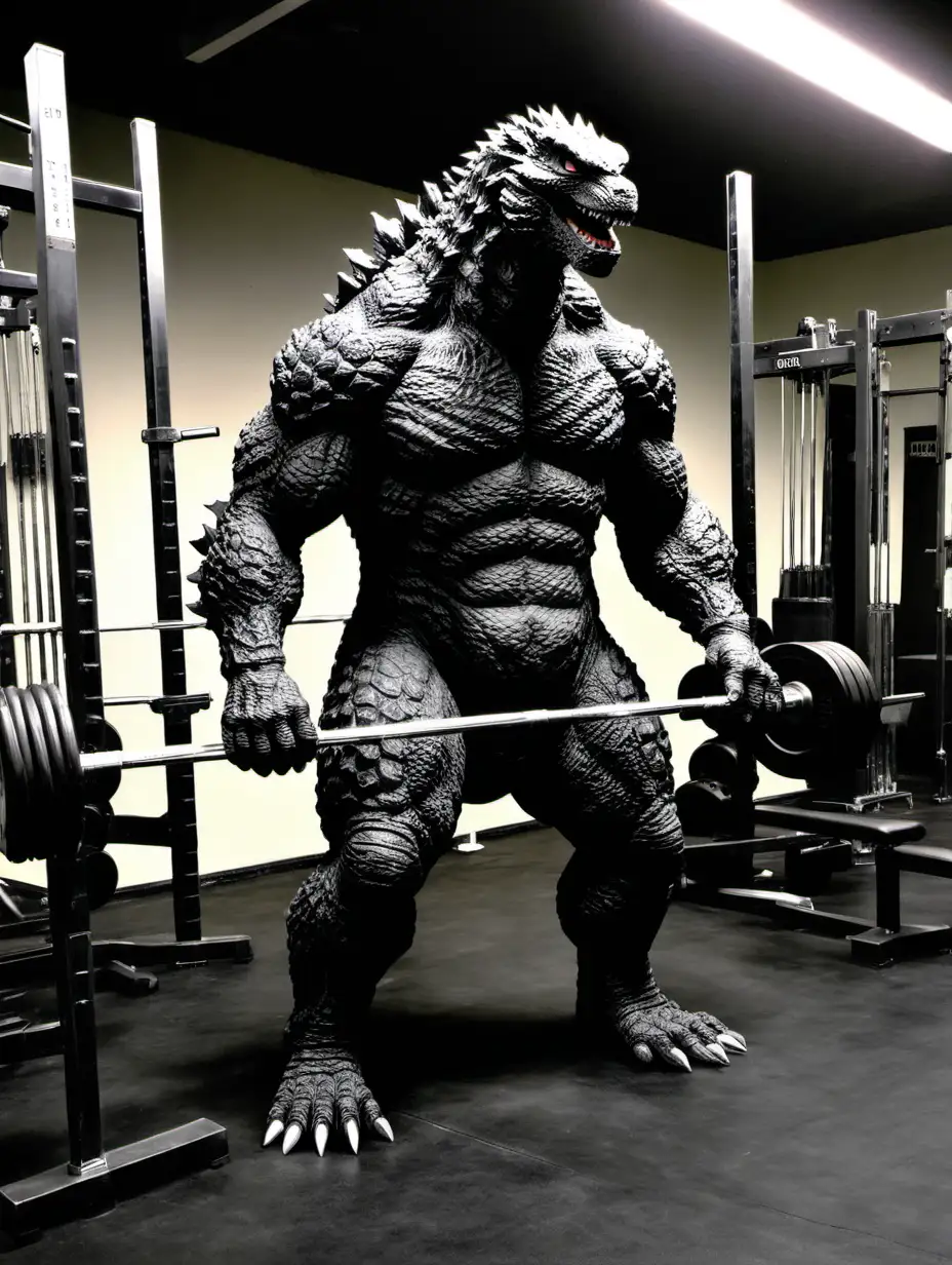 Godzilla lighting weights in a gym