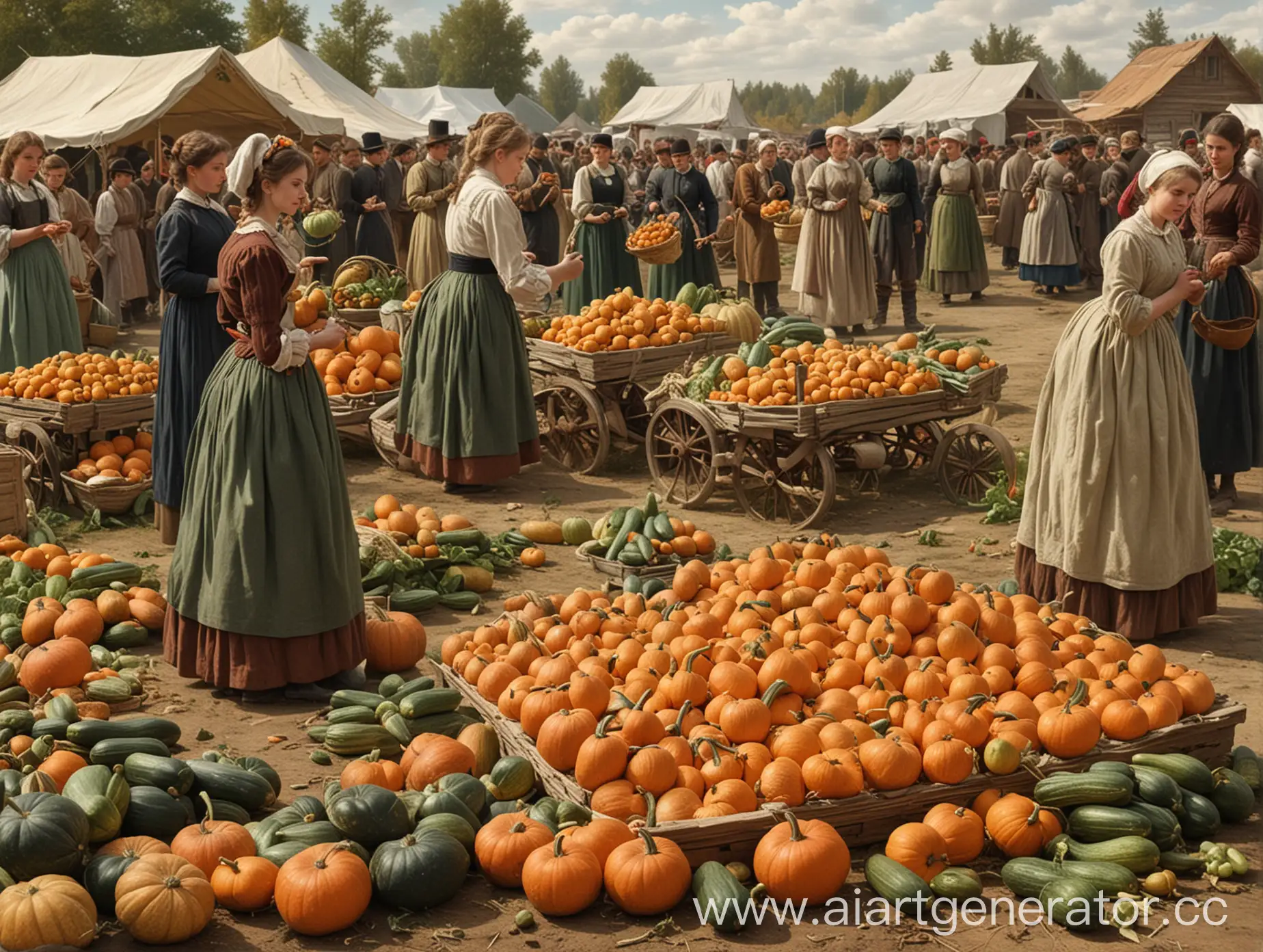 Historical-Russian-Harvest-Fair-Pumpkins-and-Cucumbers-in-the-19th-Century