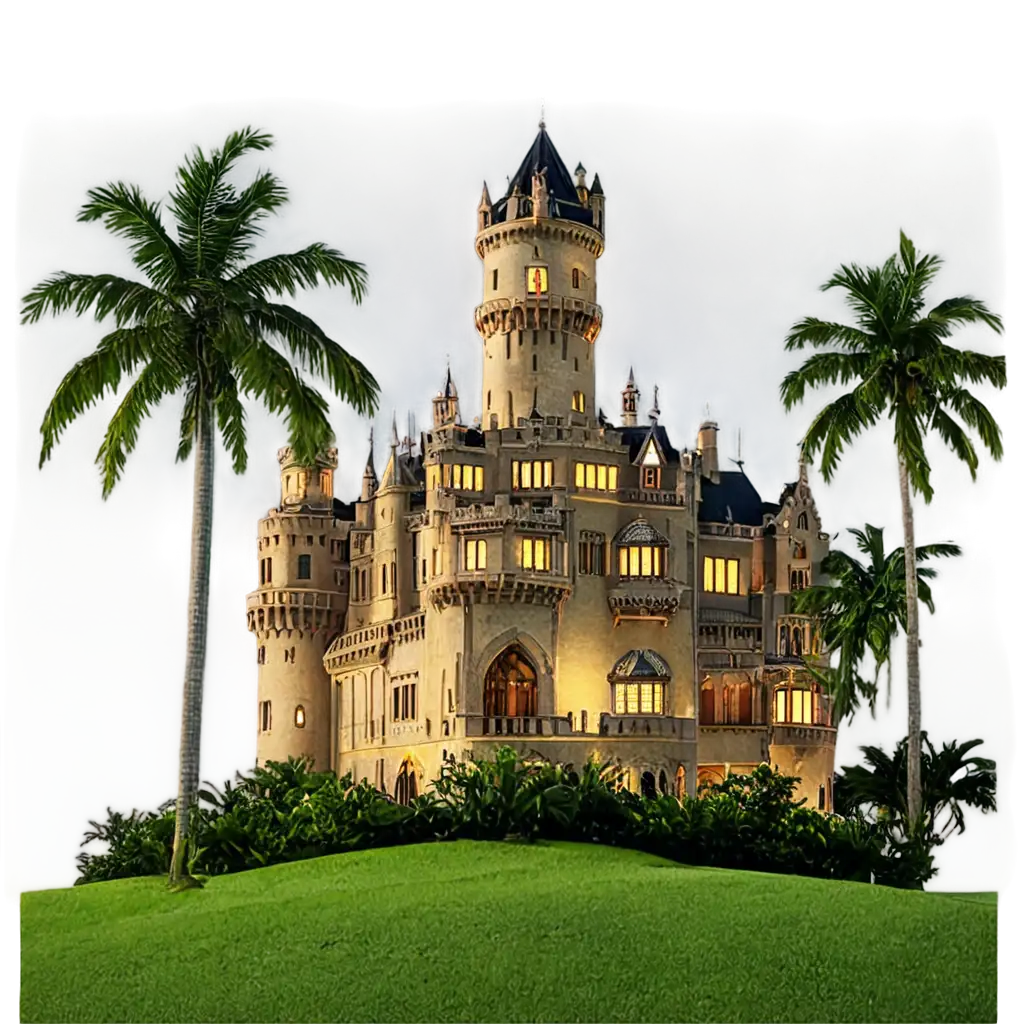Tropical-Castle-at-Night-Stunning-PNG-Image-for-Captivating-Visuals