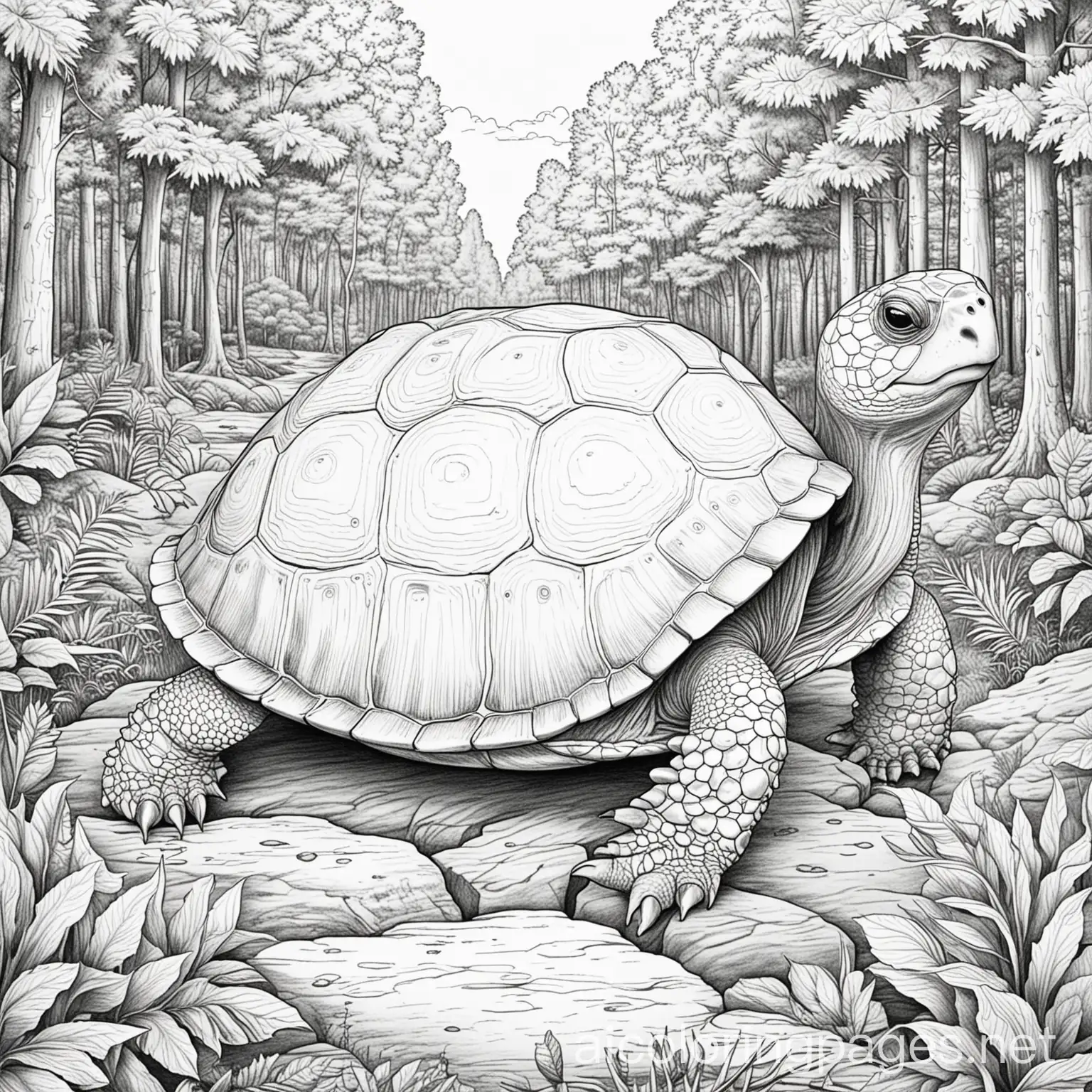 Turtle-Walking-in-Forest-Coloring-Page