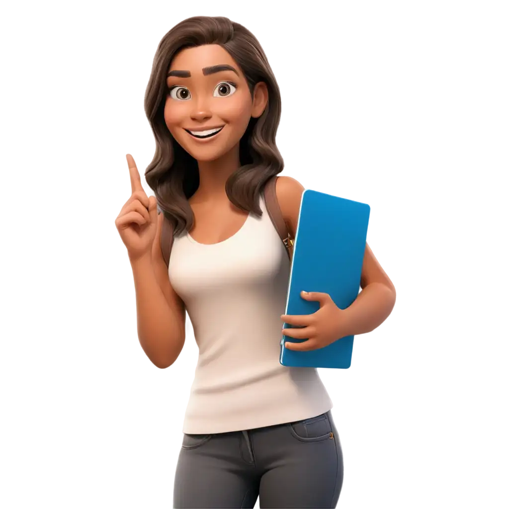 Cartoon-Style-PNG-Image-Student-Woman-Pointing-Left-in-3D-View