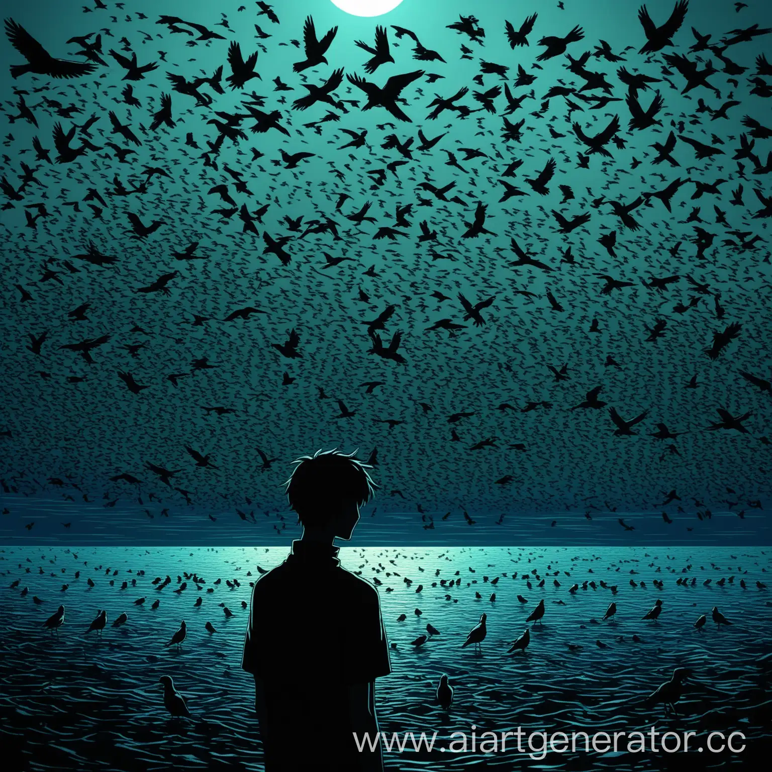 Shinji-from-Evangelion-Surrounded-by-Nibbling-Birds-in-Psychedelic-Atmosphere