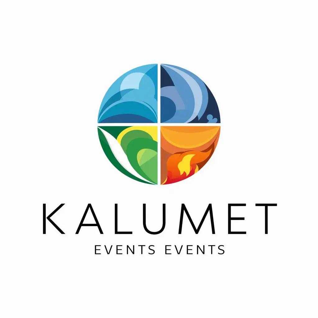 a logo design,with the text "Kalumet", main symbol:Color circular flat design logo of four elements - water, air, earth, fire,Moderate,be used in Events industry,clear background