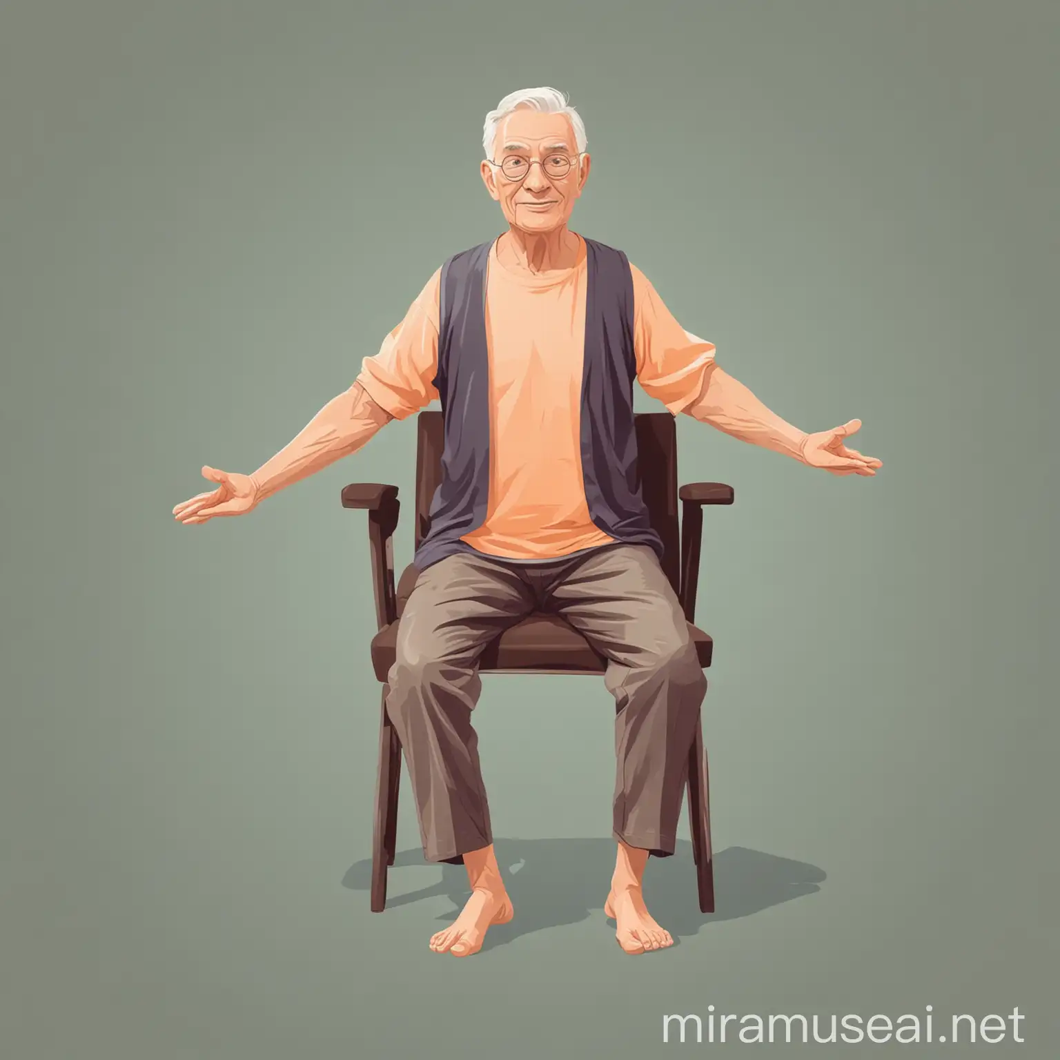 Senior Man Practicing Chair Yoga Illustration