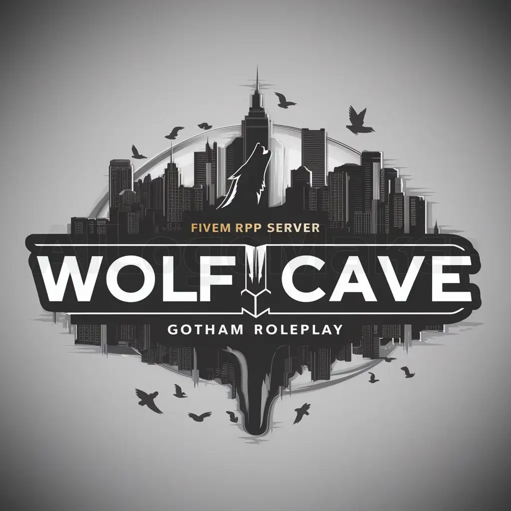 a logo design,with the text 'Wolf Cave', main symbol:a logo design,with the text 'Gotham Roleplay', main symbol:The theme is New York City, It must write Roleplay on the logo and it must be animated as it's for a Fivem GTA RP Server. New York City including skyscrapers, birds , Moderate, clear background, Moderate, be used in Others industry, clear background, Moderate, be used in Nonprofit industry, clear background