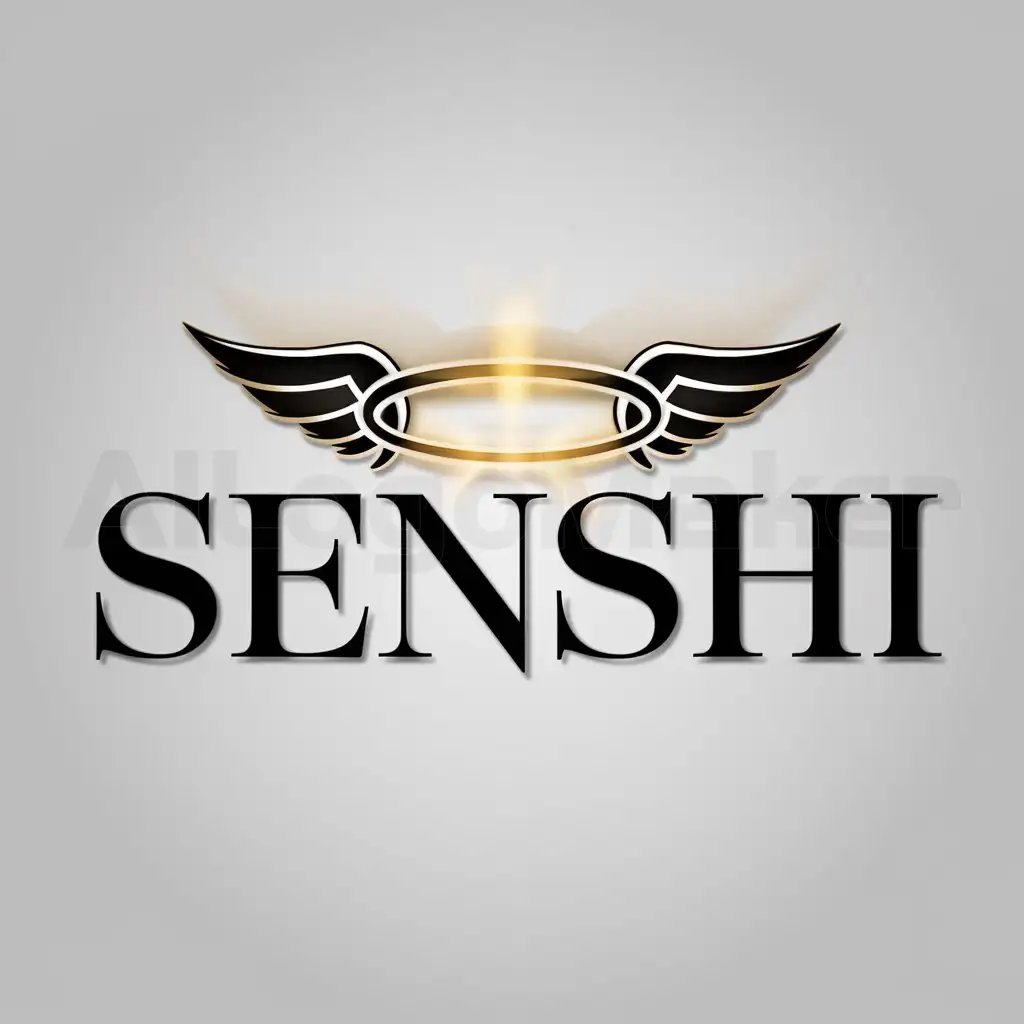 LOGO-Design-for-Senshi-Angelic-Halo-in-Black-White-and-Gold-on-a-Clear-Background