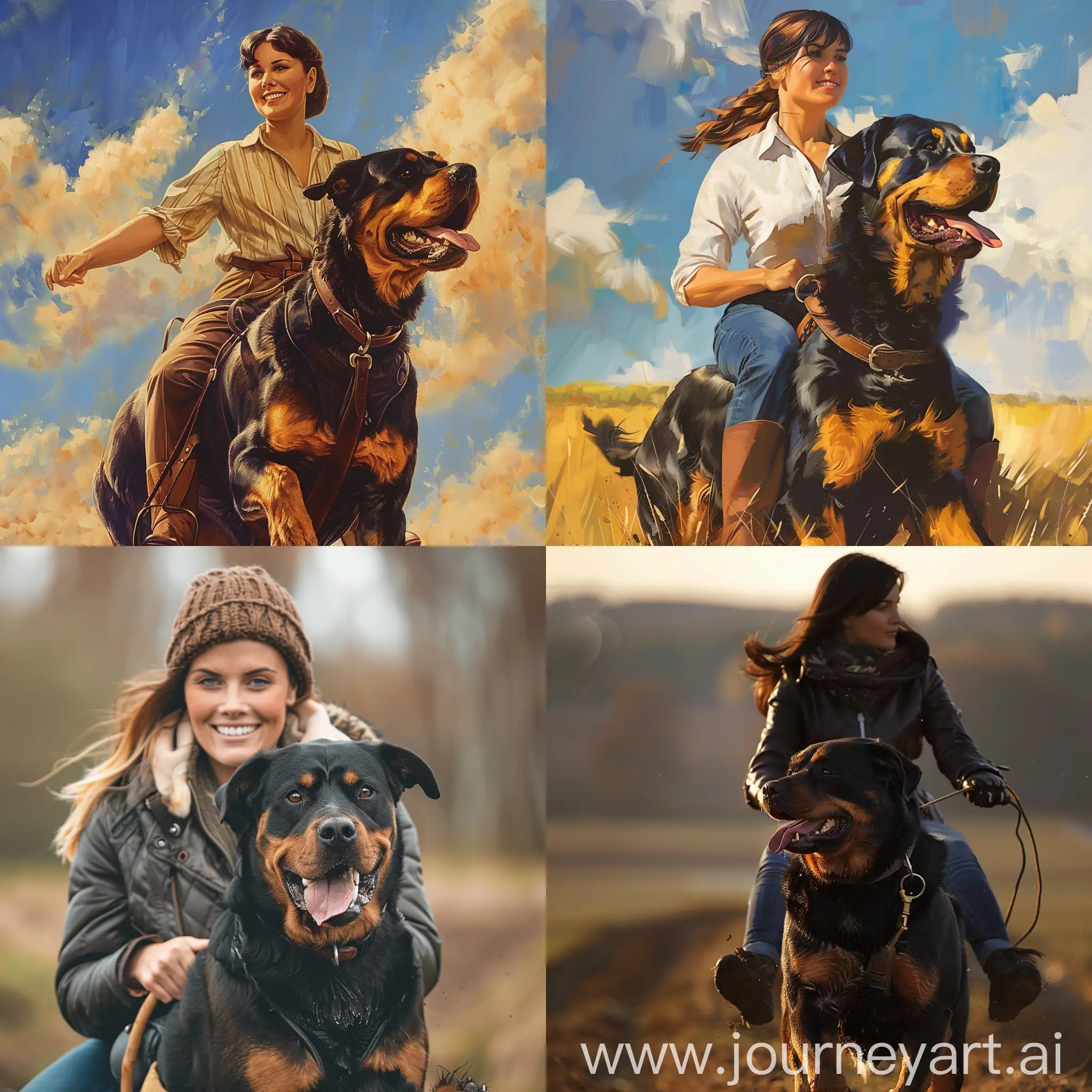 Adventurous-Woman-Riding-Rottweiler