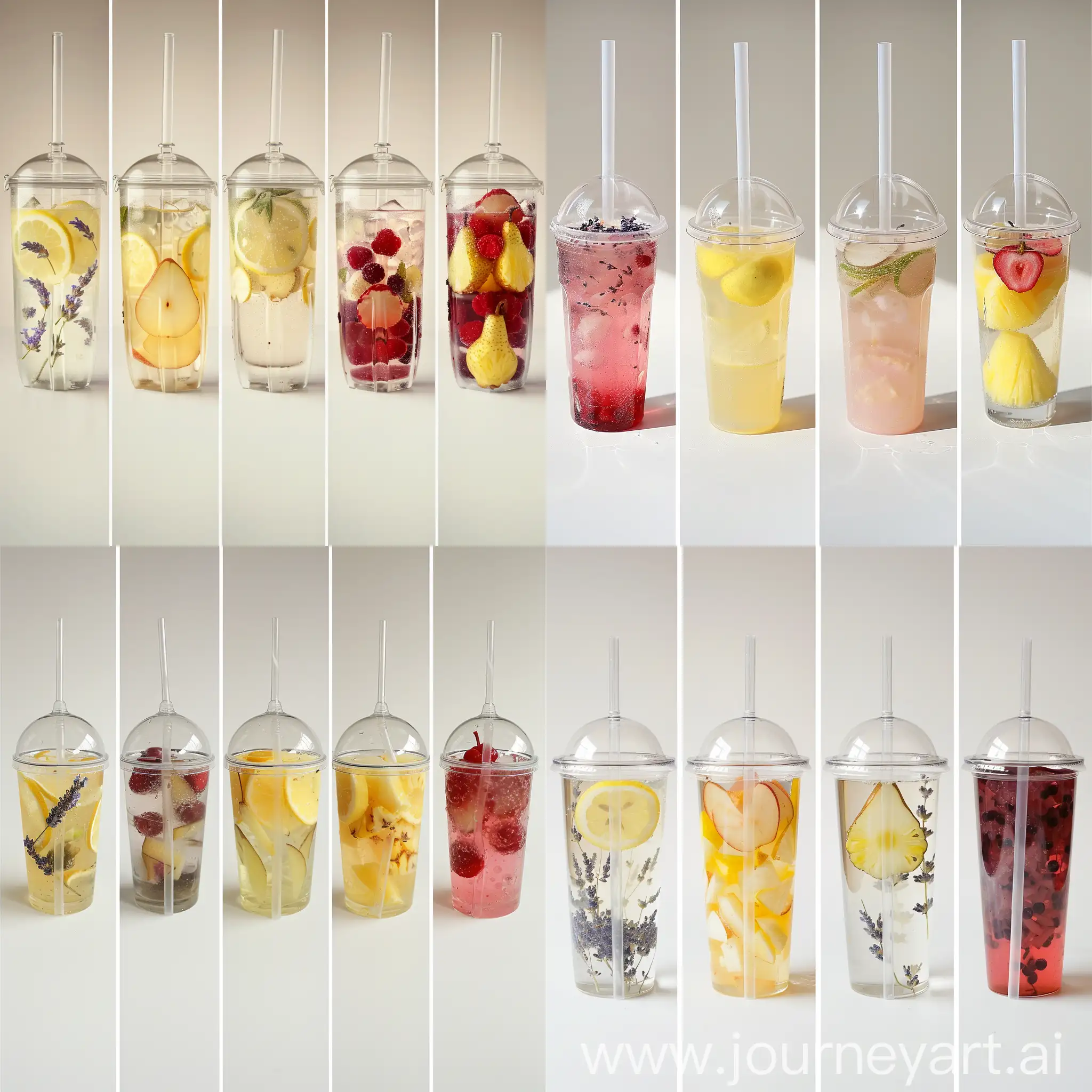 Variety-of-Refreshing-FruitInfused-Lemonades-with-Glass-and-Straw-on-White-Background