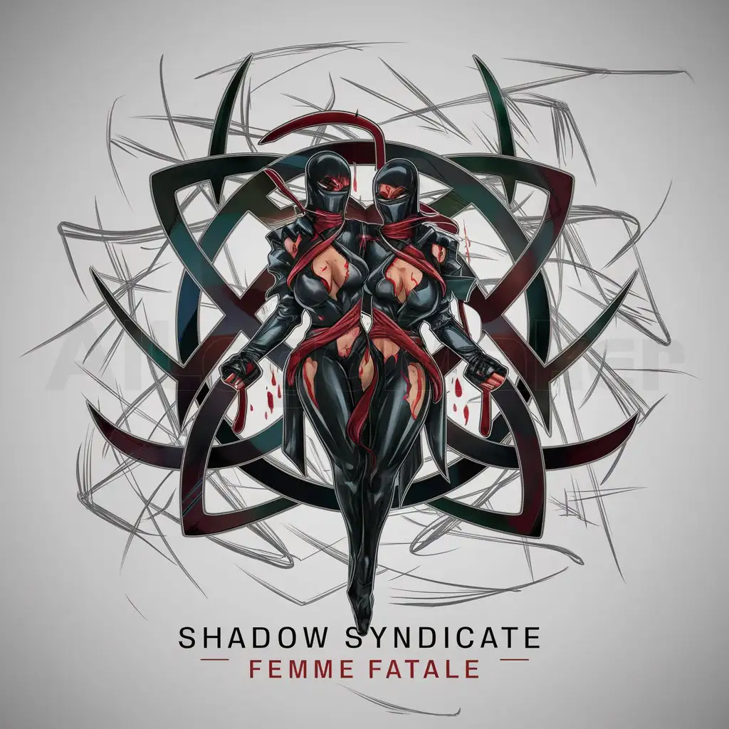 a logo design,with the text 'Shadow Syndicate Femme Fatale', main symbol: Hot Dark female Ninjas with blood elements,complex,be used in 0 industry,clear background