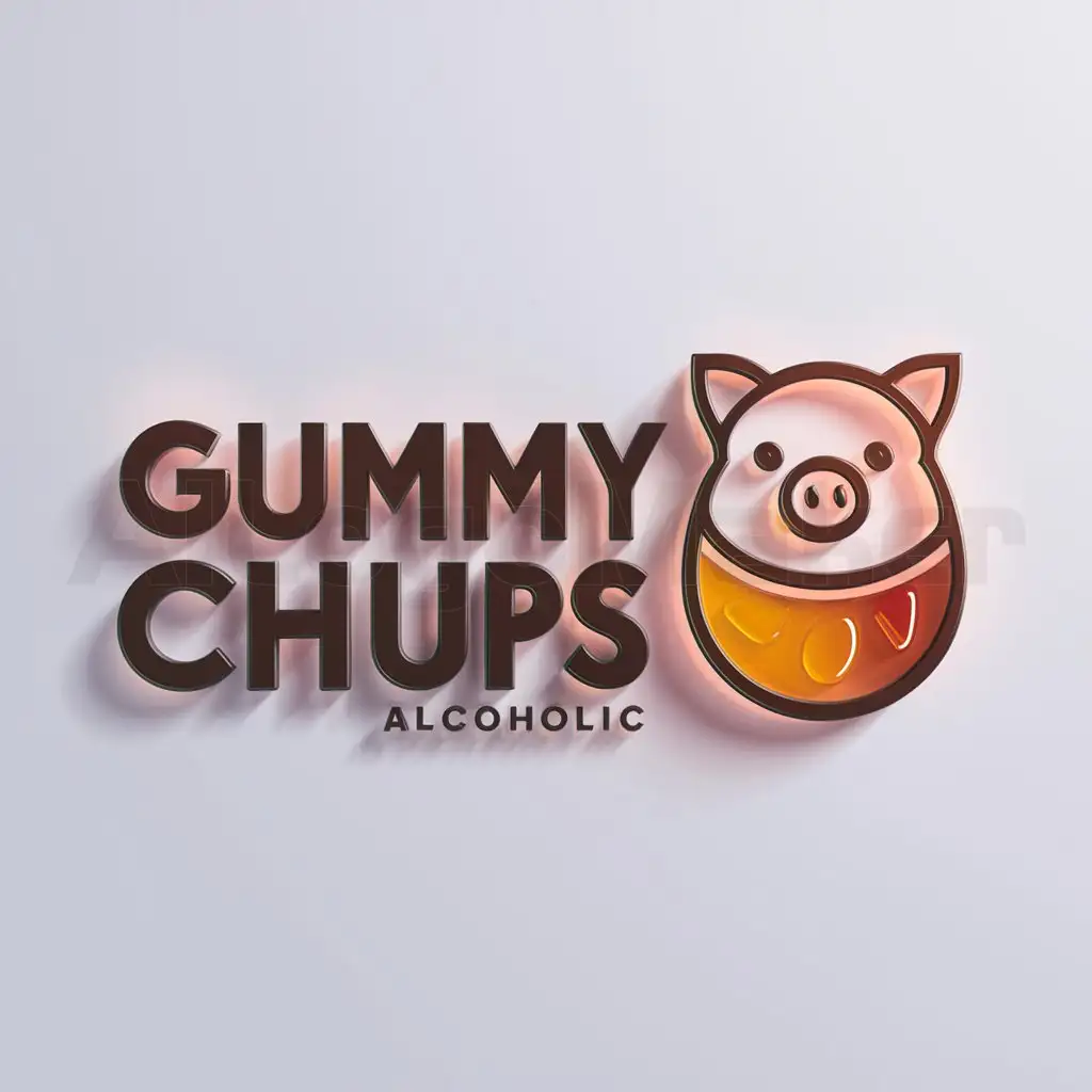 a logo design,with the text "Gummy chups", main symbol:a logo design, with the text 'Gummy chups', main symbol: create a nice logo for a company that sells alcoholic gummies that highlights the gummy more and shows that they are pig gummies, moderate, to be used in the industry of others, light background,Minimalistic,clear background