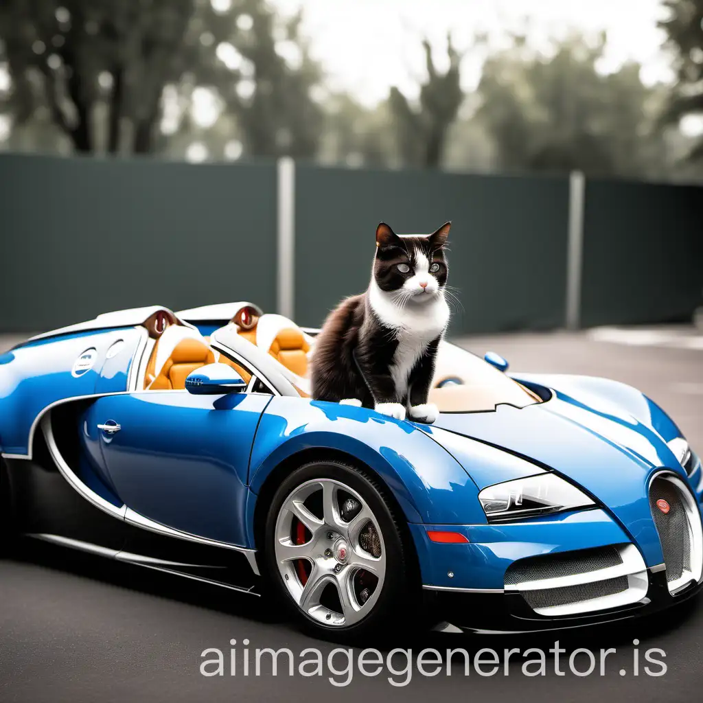 A cat sitting in Bugatti