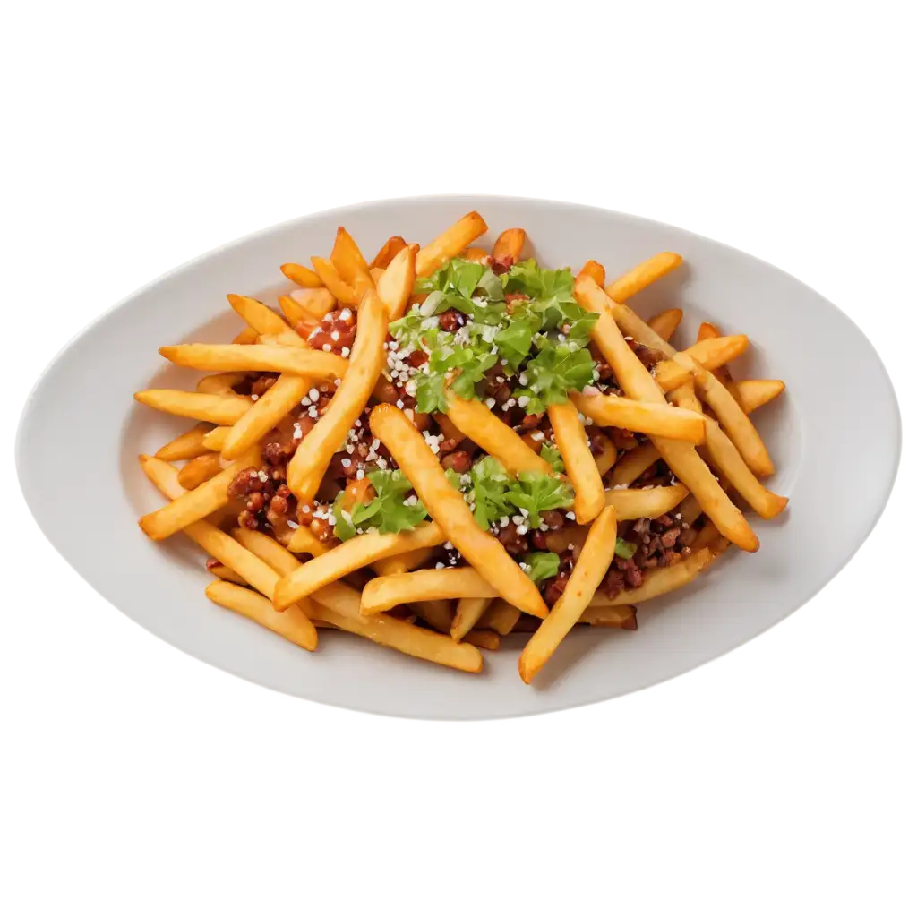 Ultra-High-Definition-Loaded-French-Fries-PNG-Top-View-on-White-Oval-Plate