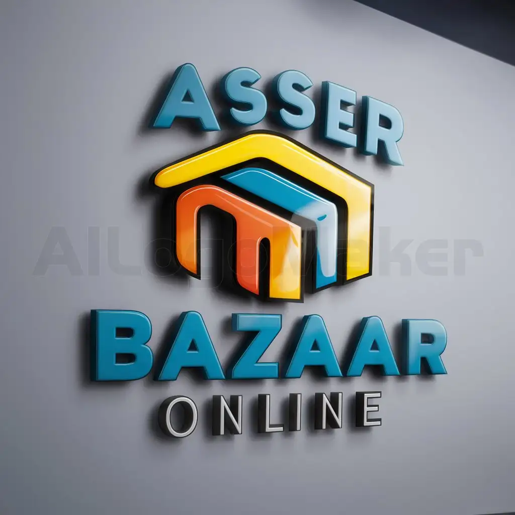 a logo design,with the text "ASSER Bazaar Online", main symbol:3D ( Background) Color Very Good, 3D (Logo Bold) Color Very Good, 3D (Text Bold) Color Very Good,Moderate,be used in Internet industry,clear background