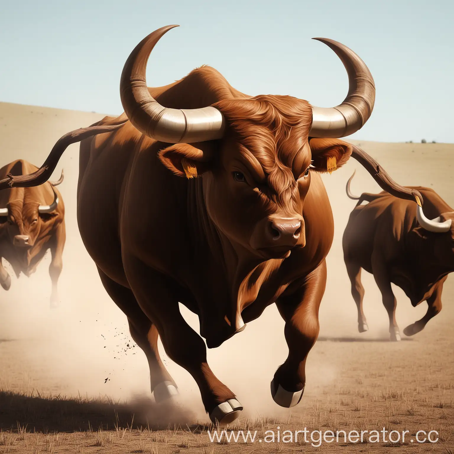 Ferocious-Brown-Bull-Charging-with-Powerful-Horns