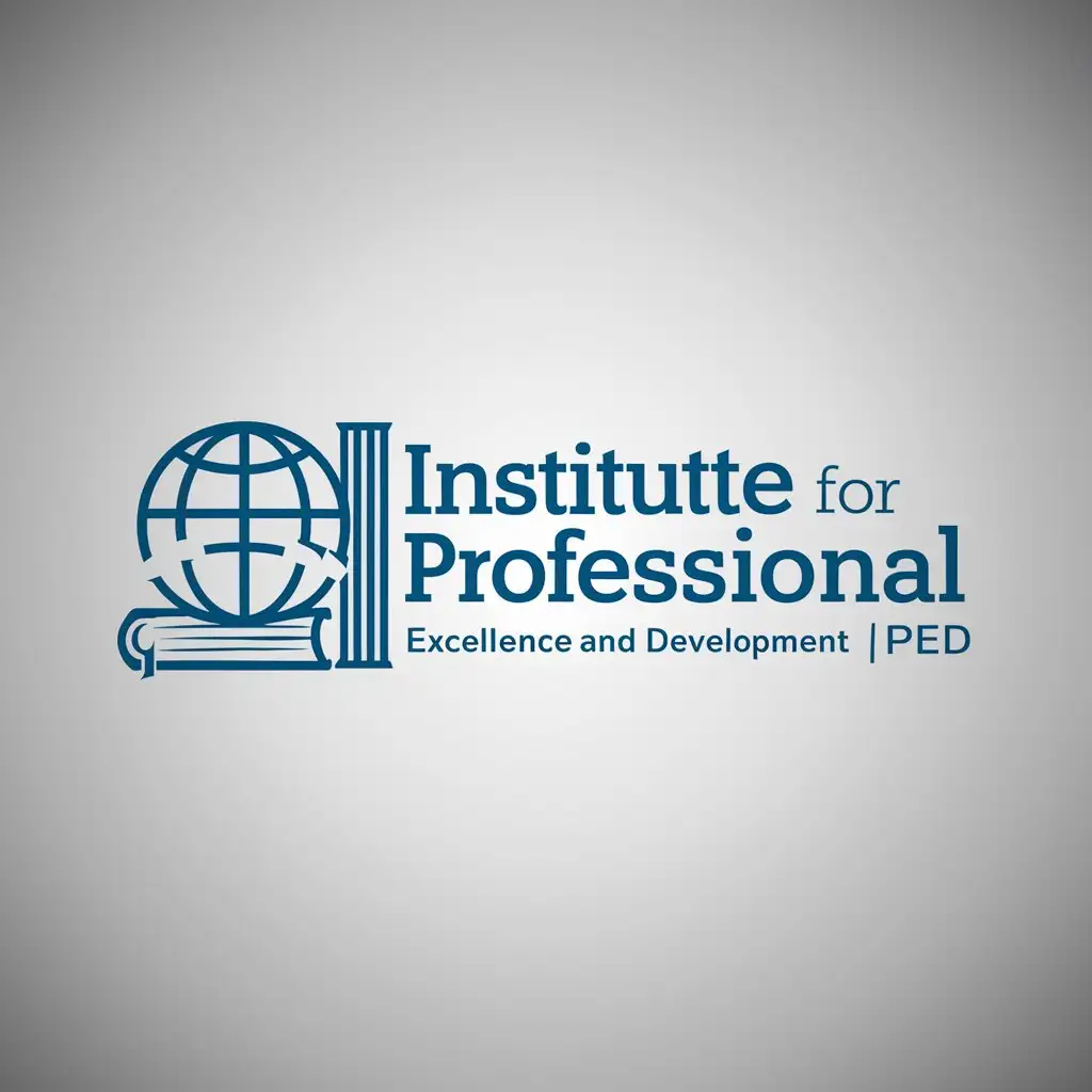 a logo design,with the text "Institute for Professional Excellence and Development", main symbol:a logo design,with the text 'Institute for Professional Excellence and Development IPED', main symbol:Globe with interconnected lines and a book,Moderate,be used in Legal industry,clear background,complex,clear background