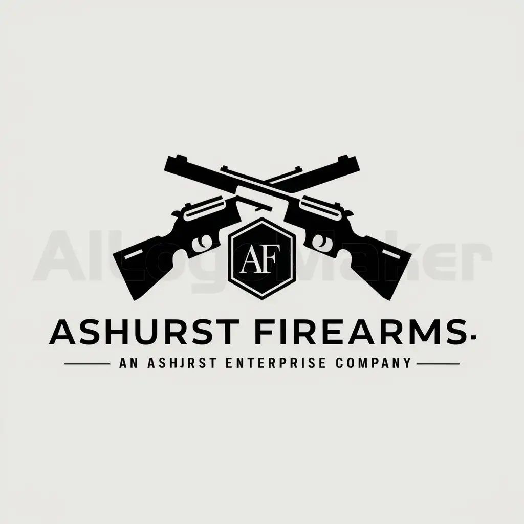 a logo design,with the text "Ashurst FirearmsnAn Ashurst Enterprise Company", main symbol:Guns with a badge and A F,Moderate,be used in Firearms industry,clear background