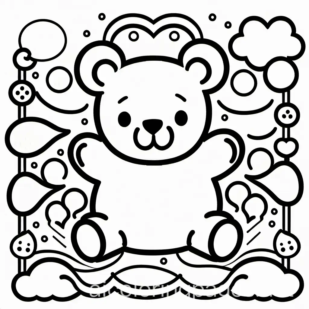 kawai themed cute Gummy Bears, Coloring Page, black and white, line art, white background, Simplicity, Ample White Space. The background of the coloring page is plain white to make it easy for young children to color within the lines. The outlines of all the subjects are easy to distinguish, making it simple for kids to color without too much difficulty
, Coloring Page, black and white, line art, white background, Simplicity, Ample White Space. The background of the coloring page is plain white to make it easy for young children to color within the lines. The outlines of all the subjects are easy to distinguish, making it simple for kids to color without too much difficulty