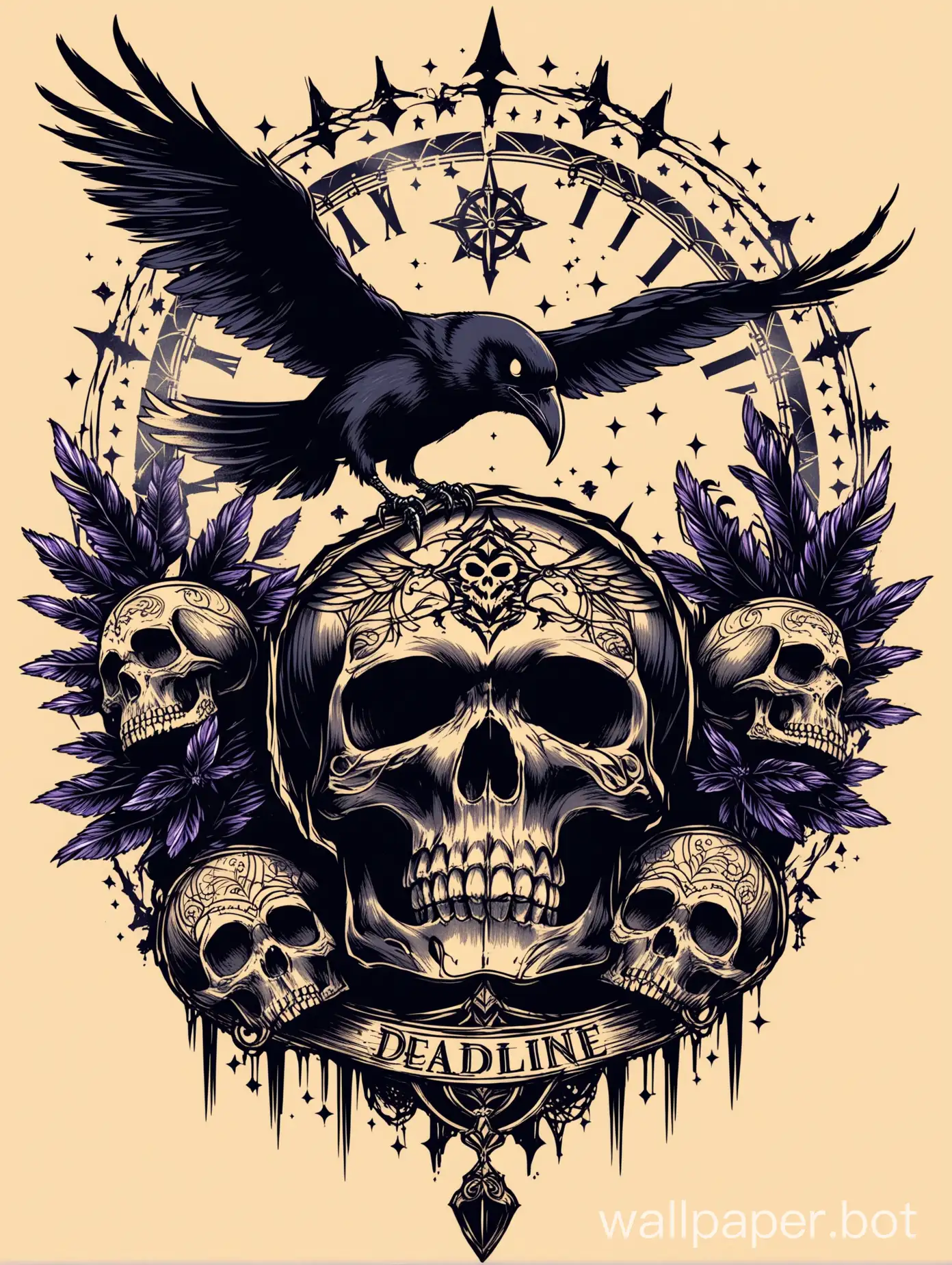 Gothic-Tattoo-Design-with-Skull-and-Raven-Dark-Ornamental-Art-for-Edgy-Souls