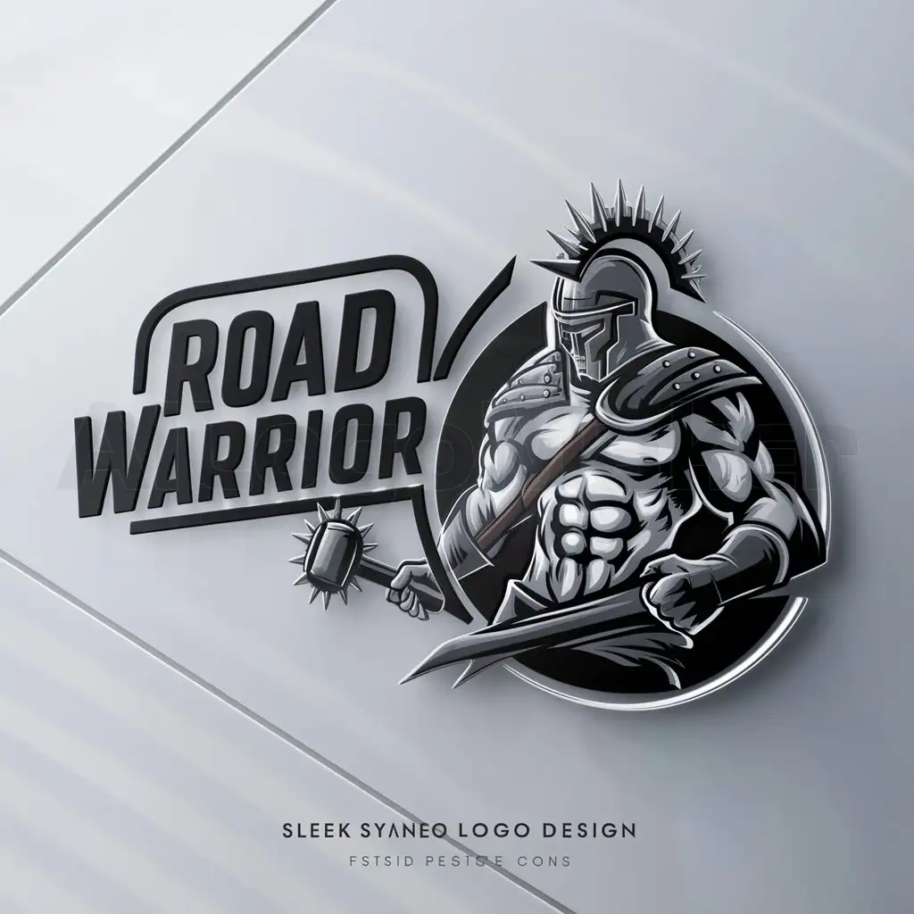 LOGO-Design-For-Road-Warrior-Bold-Armored-Warrior-Emblem-for-Sports-Fitness