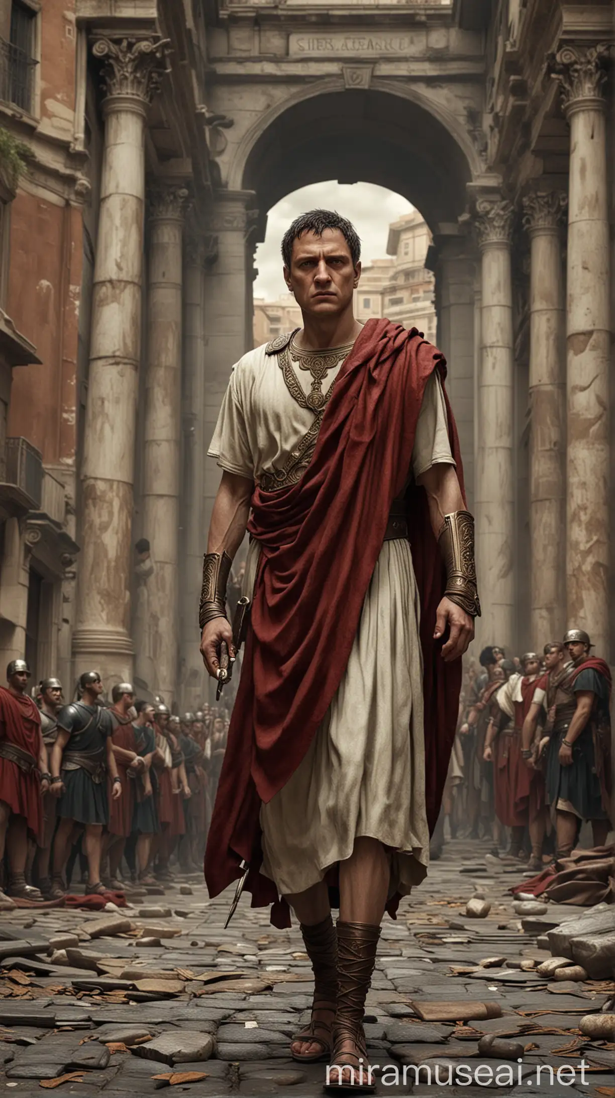 Ambitious Young Julius Caesar in Ancient Romes Bustling Streets