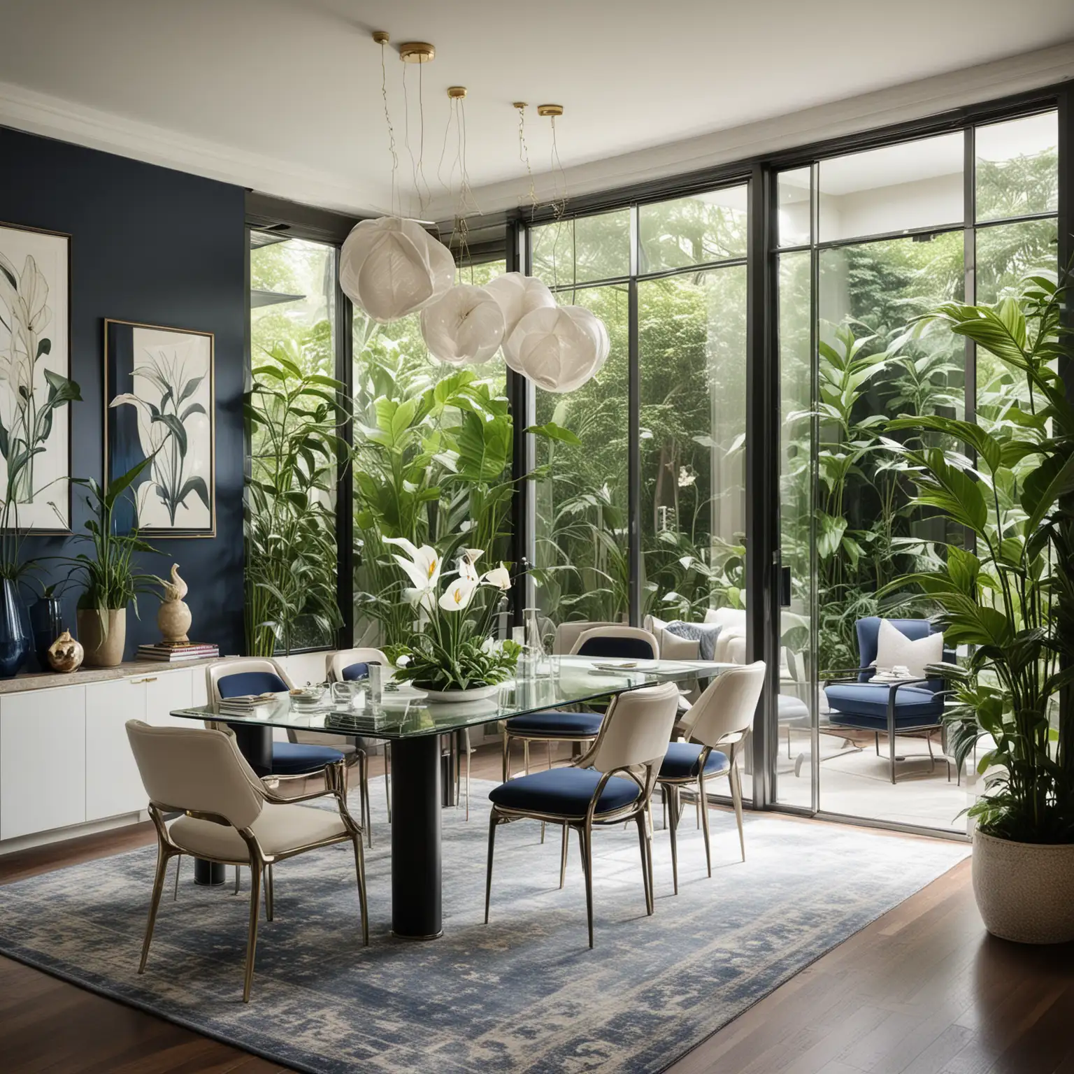 Chic-OpenConcept-Dining-Area-with-Modern-Furniture-and-Bold-Blue-Accent-Wall