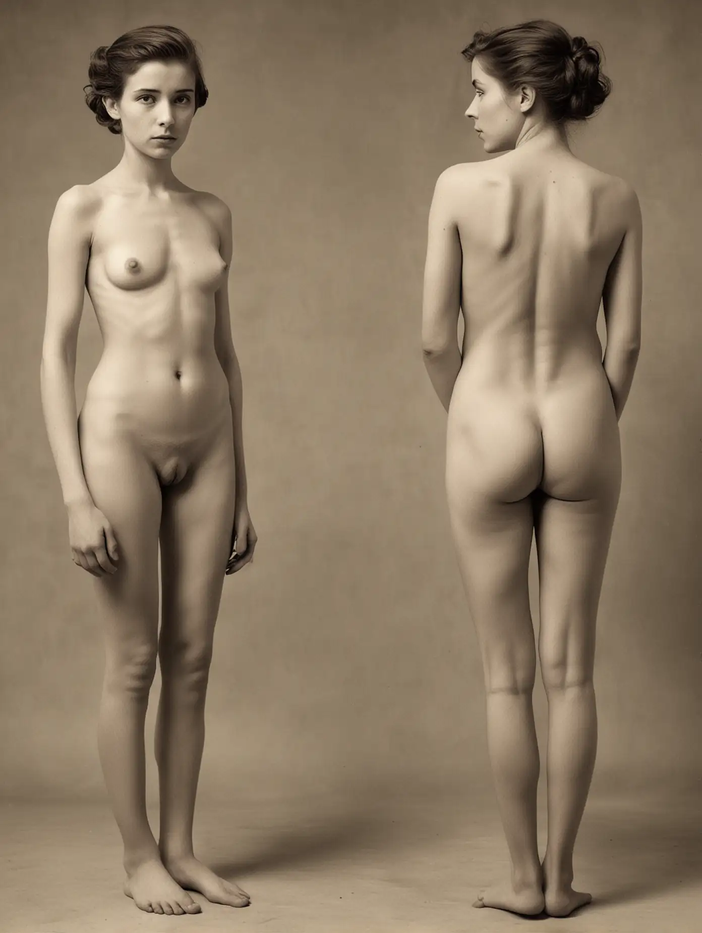 Vintage Nude Posture Study Anorexic 20YearOld Woman Depicting Front and  Back Views | AI Image Generator