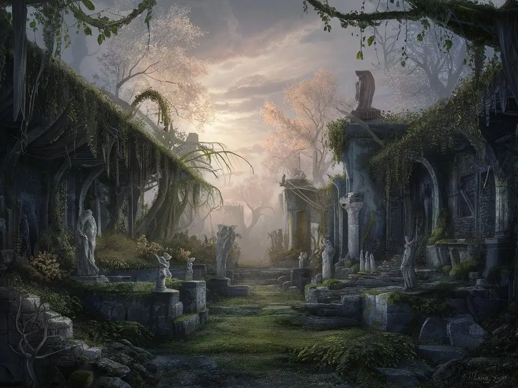 Serene-Dawn-Scene-Abandoned-Elf-Garden